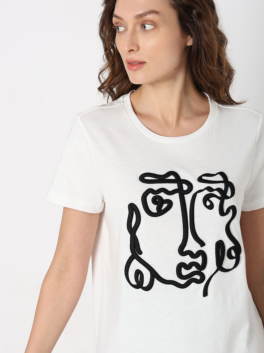 White Face Embroidered Print T-Shirt