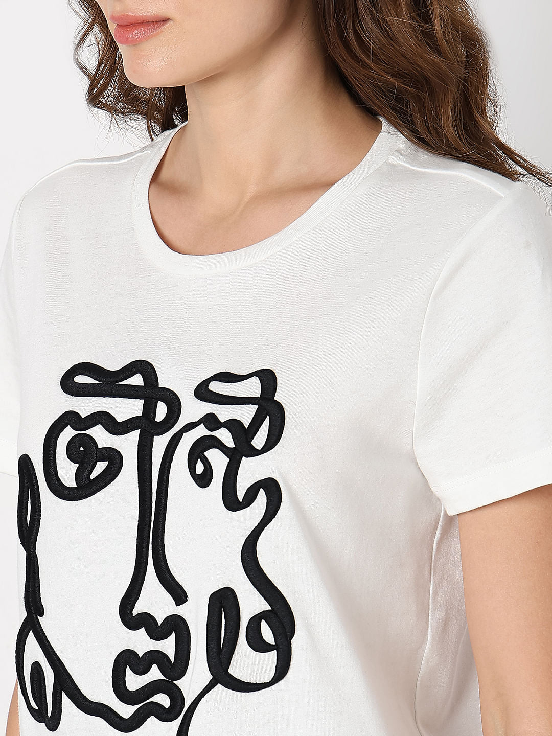 White Face Embroidered Print T-Shirt