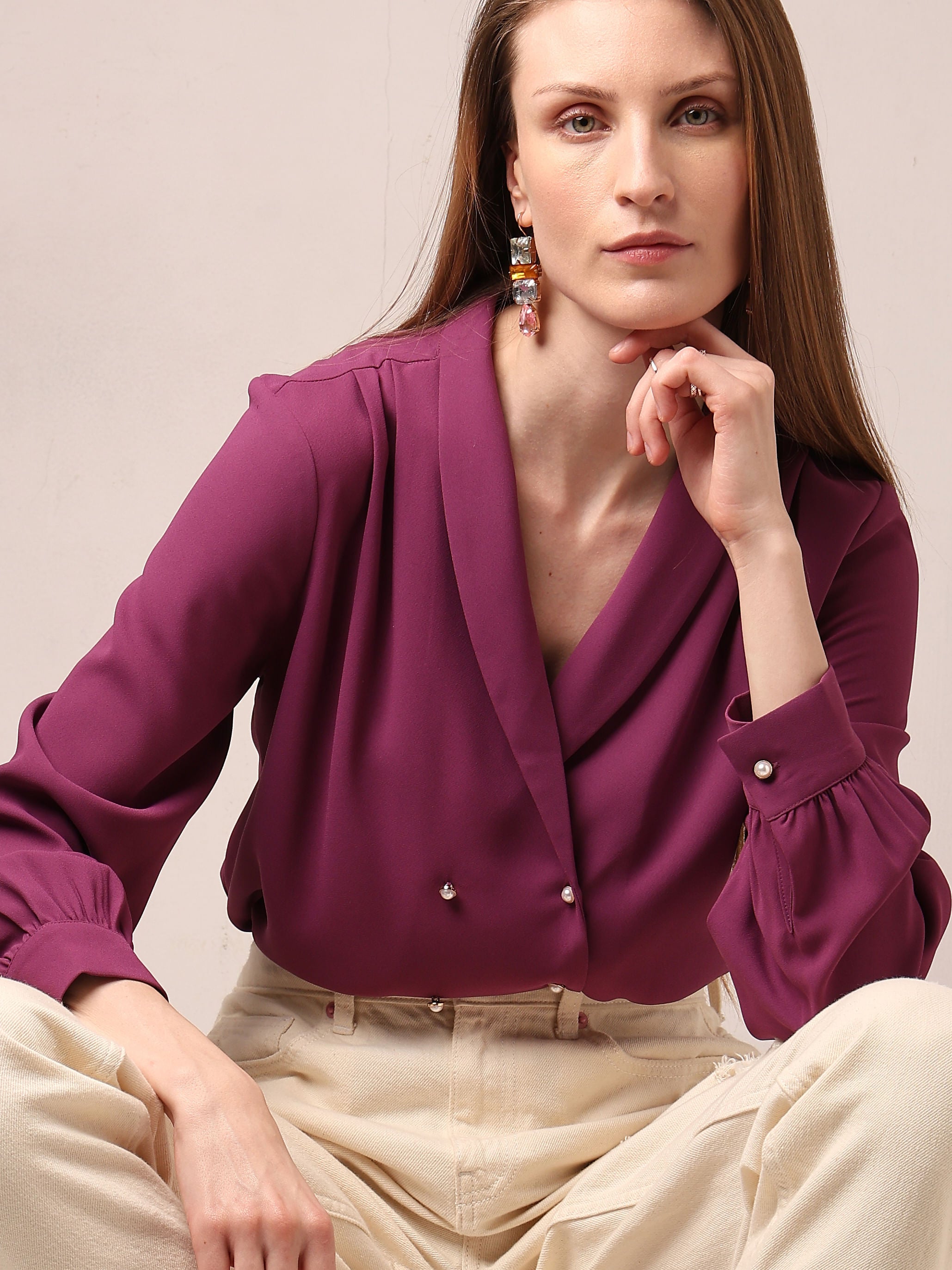 Purple Shawl Collar Top