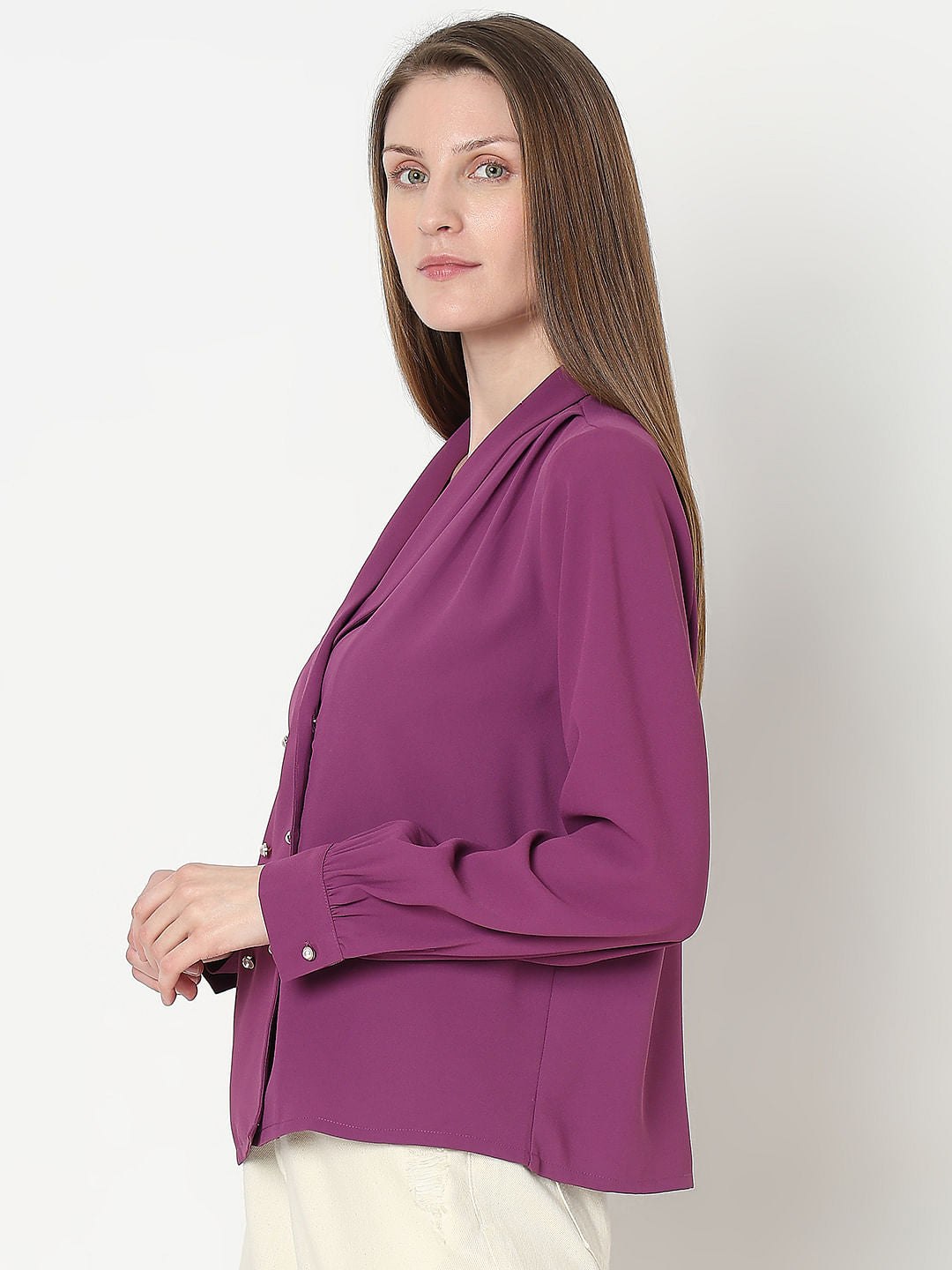 Purple Shawl Collar Top