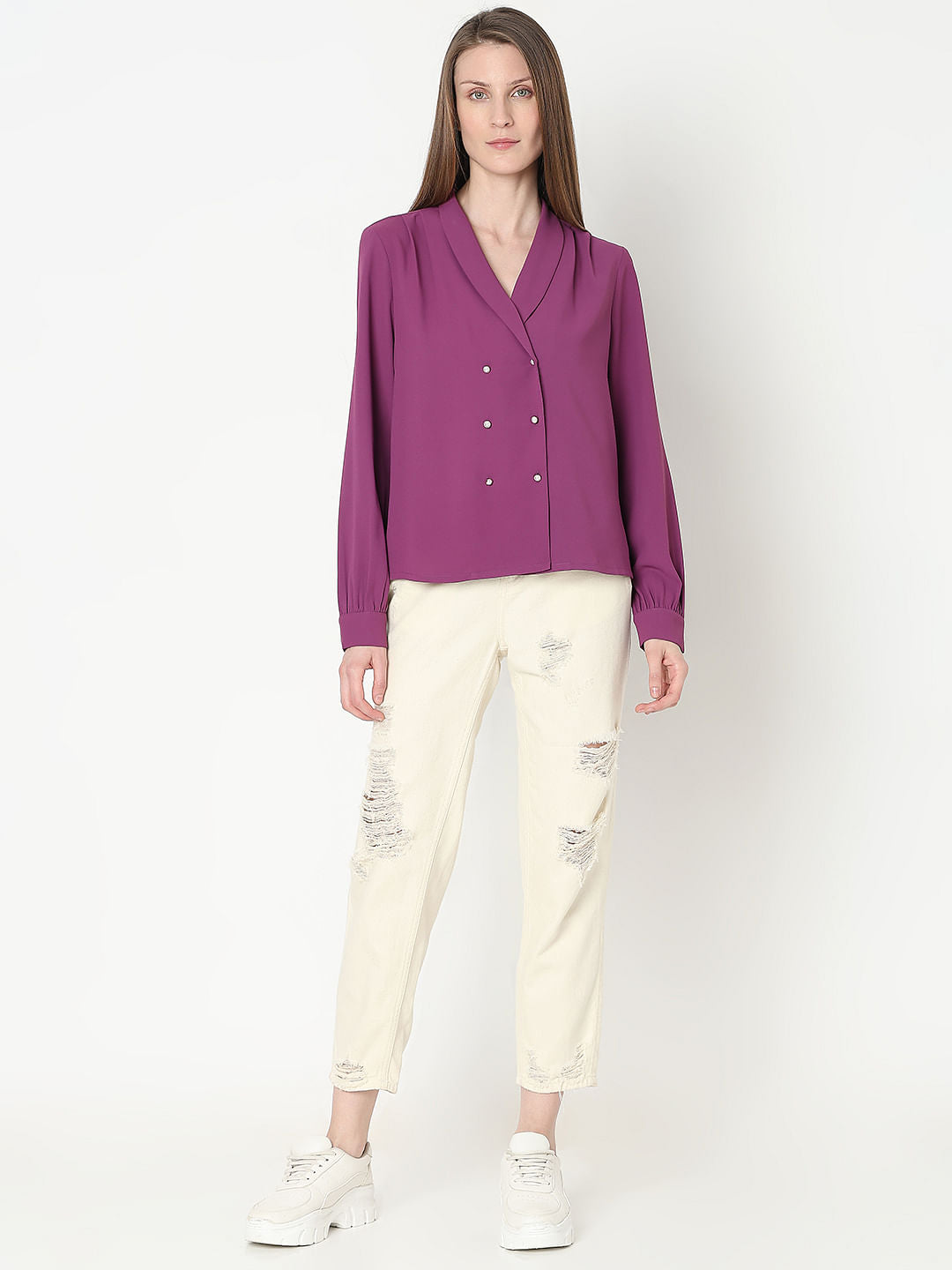 Purple Shawl Collar Top