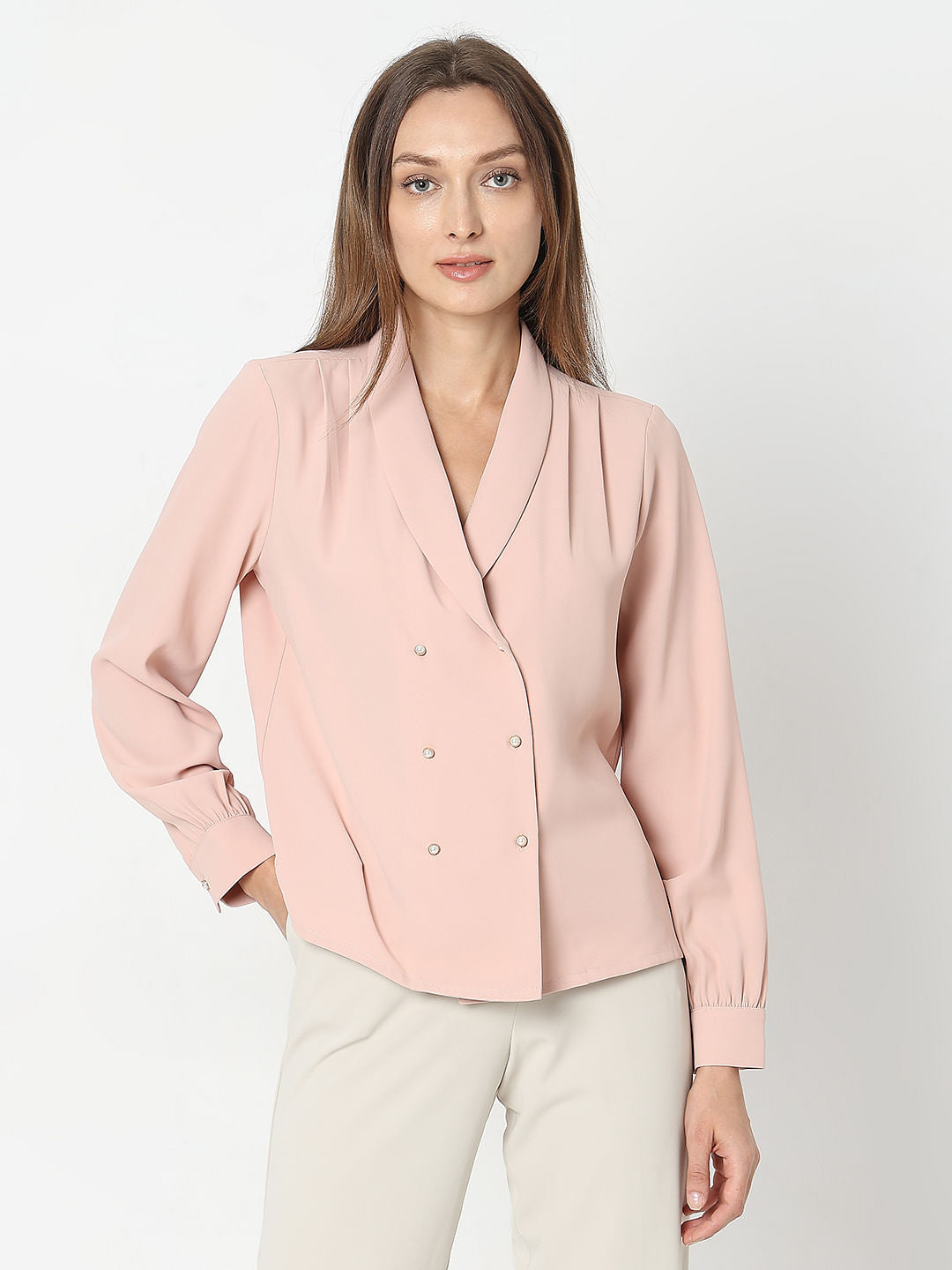 Pink Shawl Collar Top