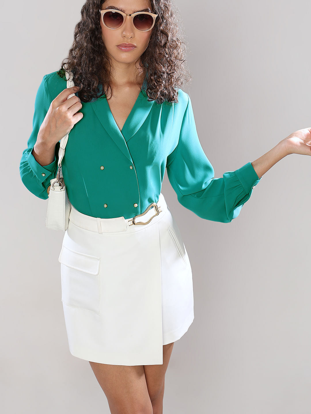 Turquoise Shawl Collar Top