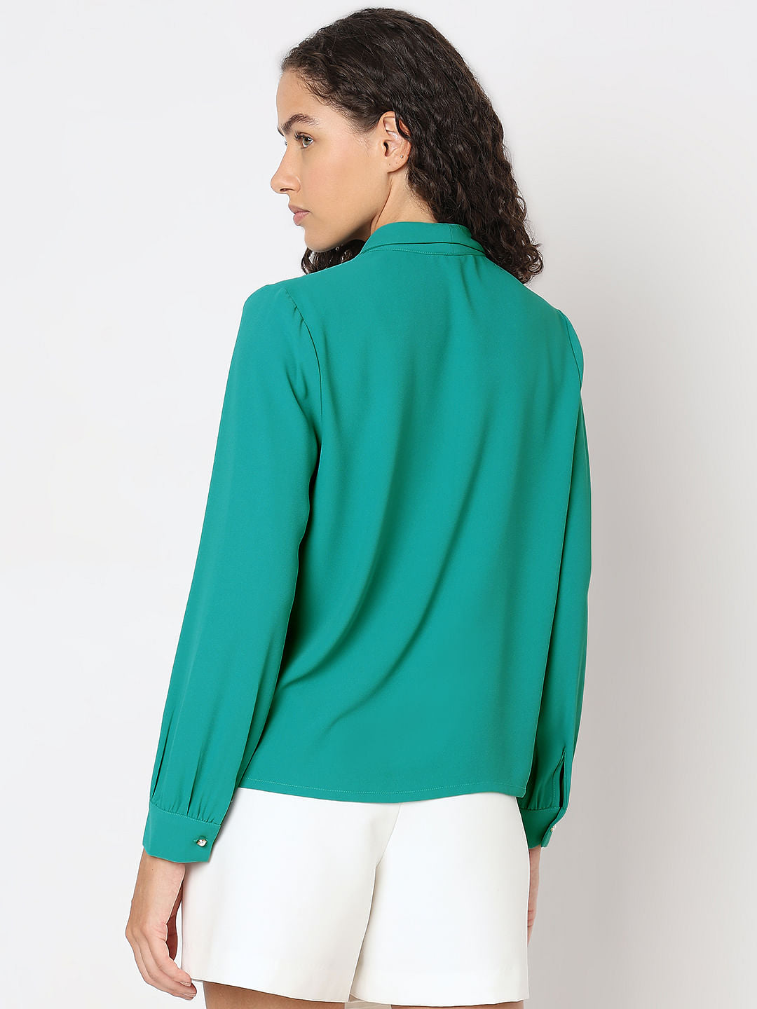 Turquoise Shawl Collar Top