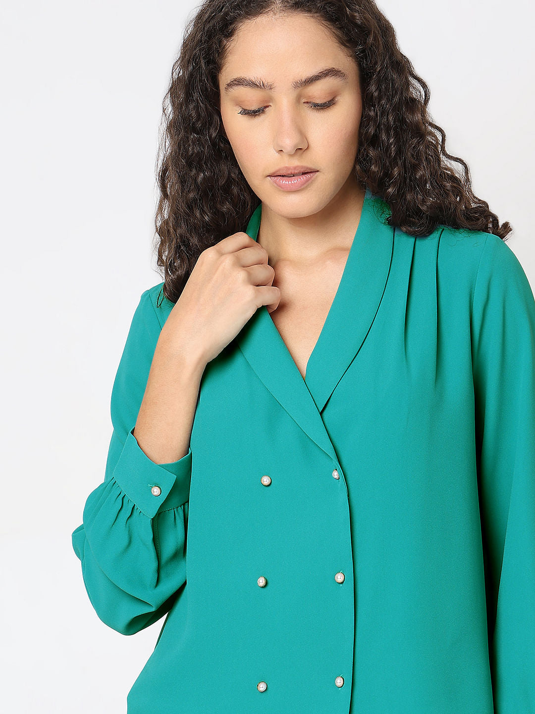 Turquoise Shawl Collar Top