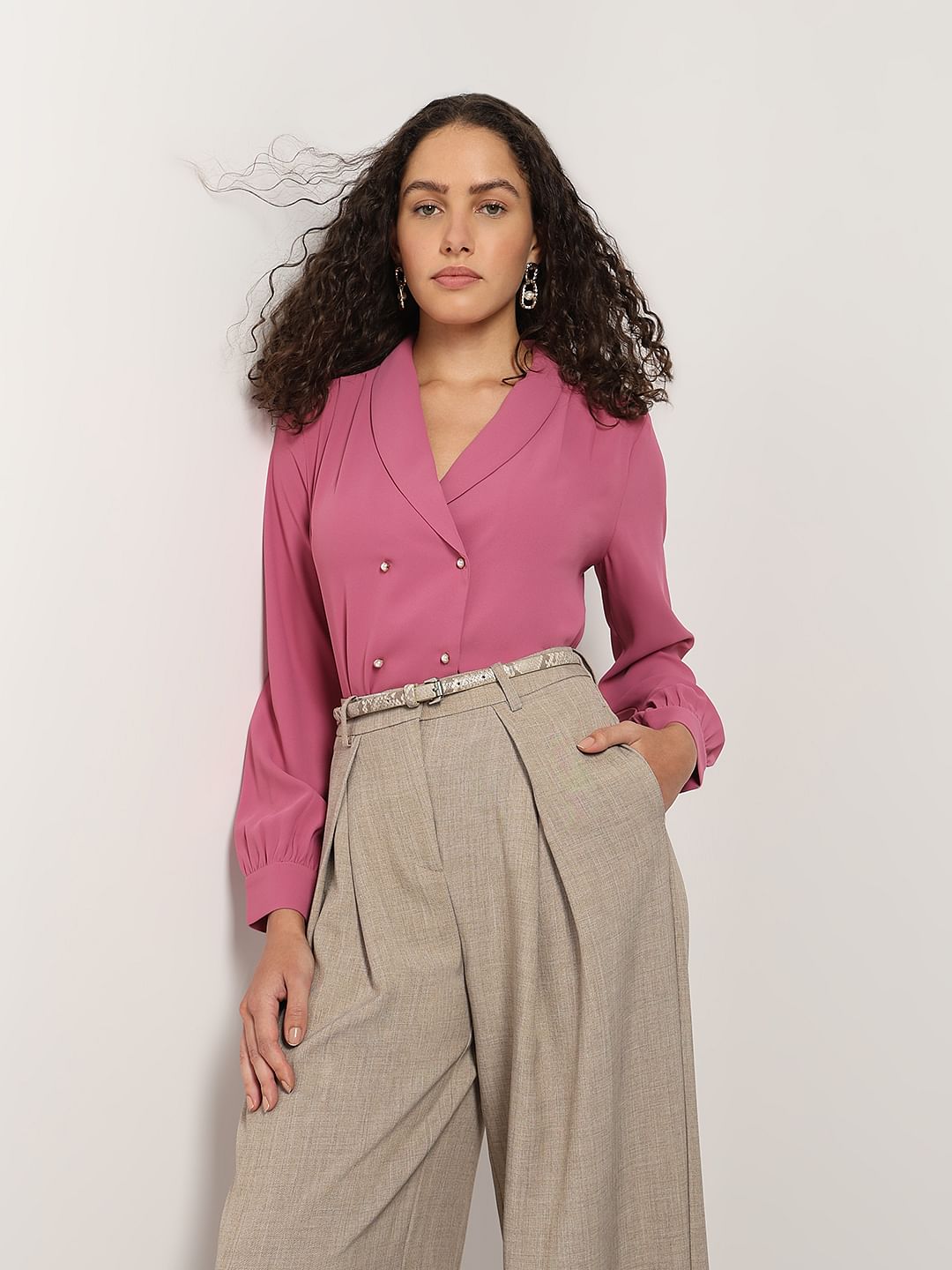 Dusty Pink Shawl Collar Top