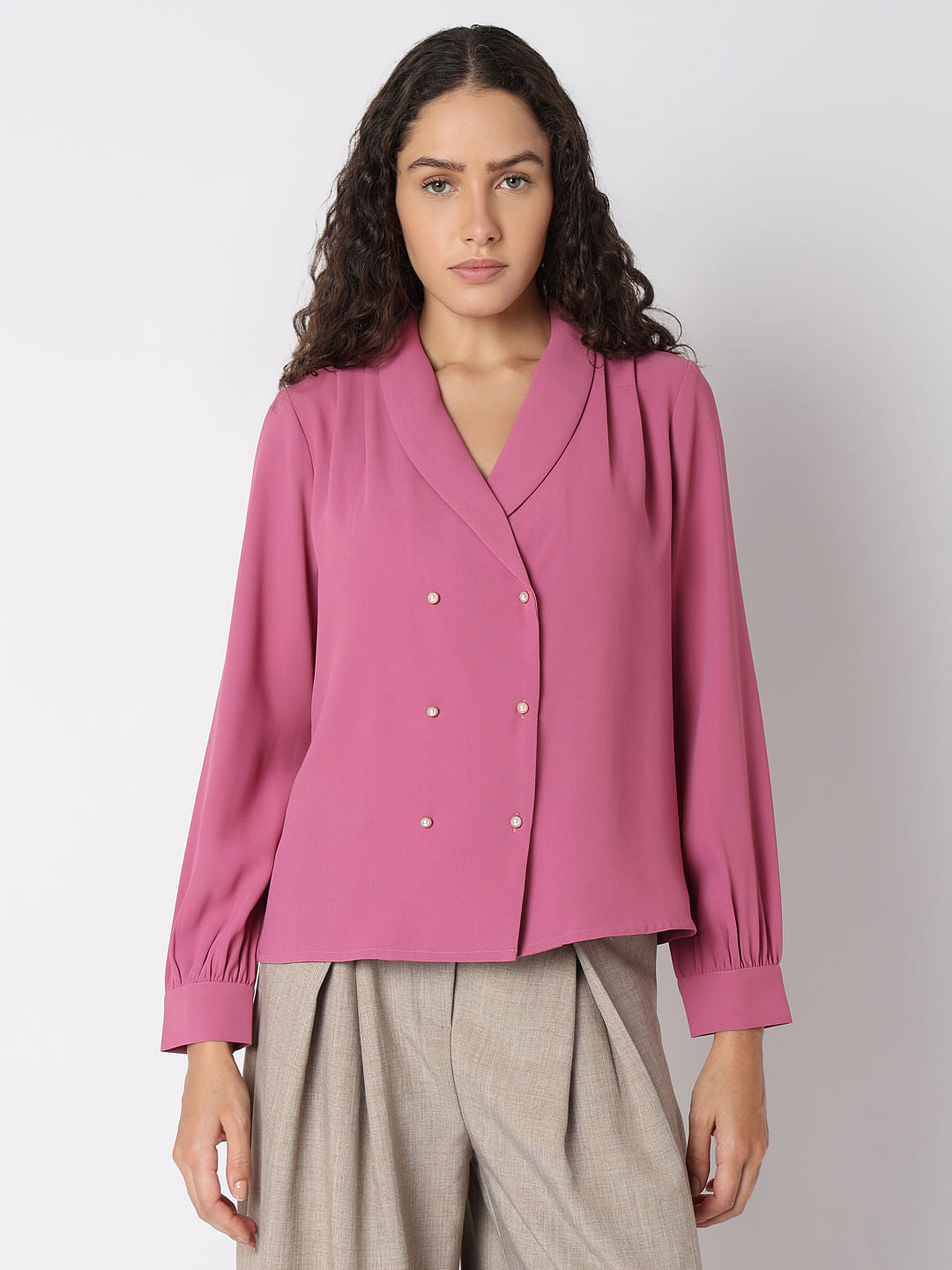 Dusty Pink Shawl Collar Top
