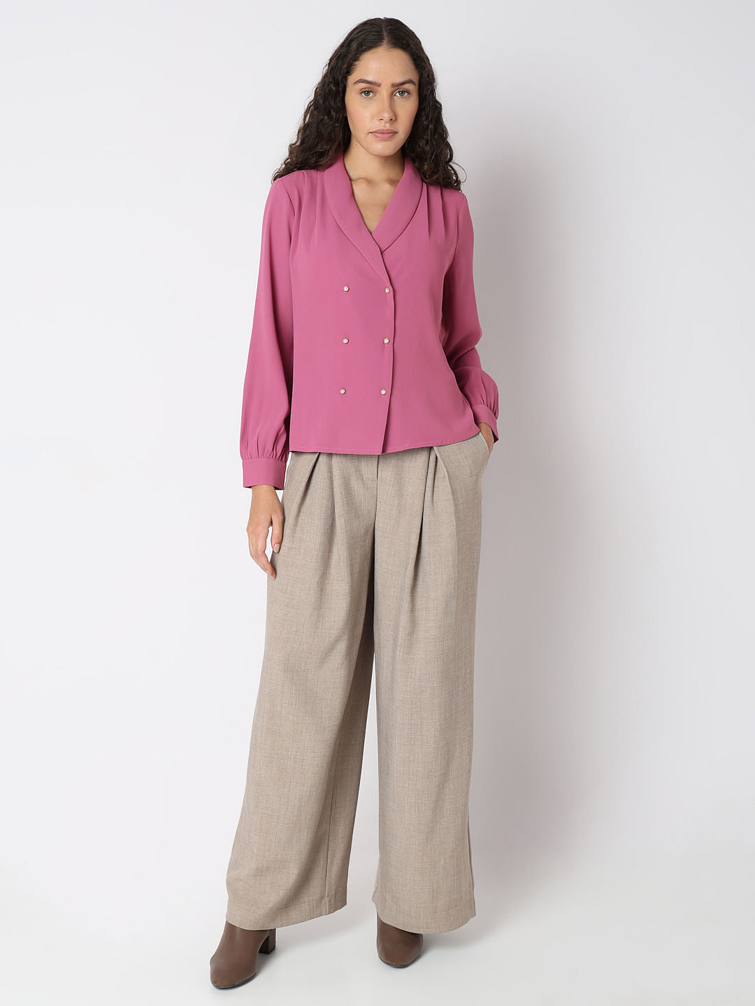 Dusty Pink Shawl Collar Top