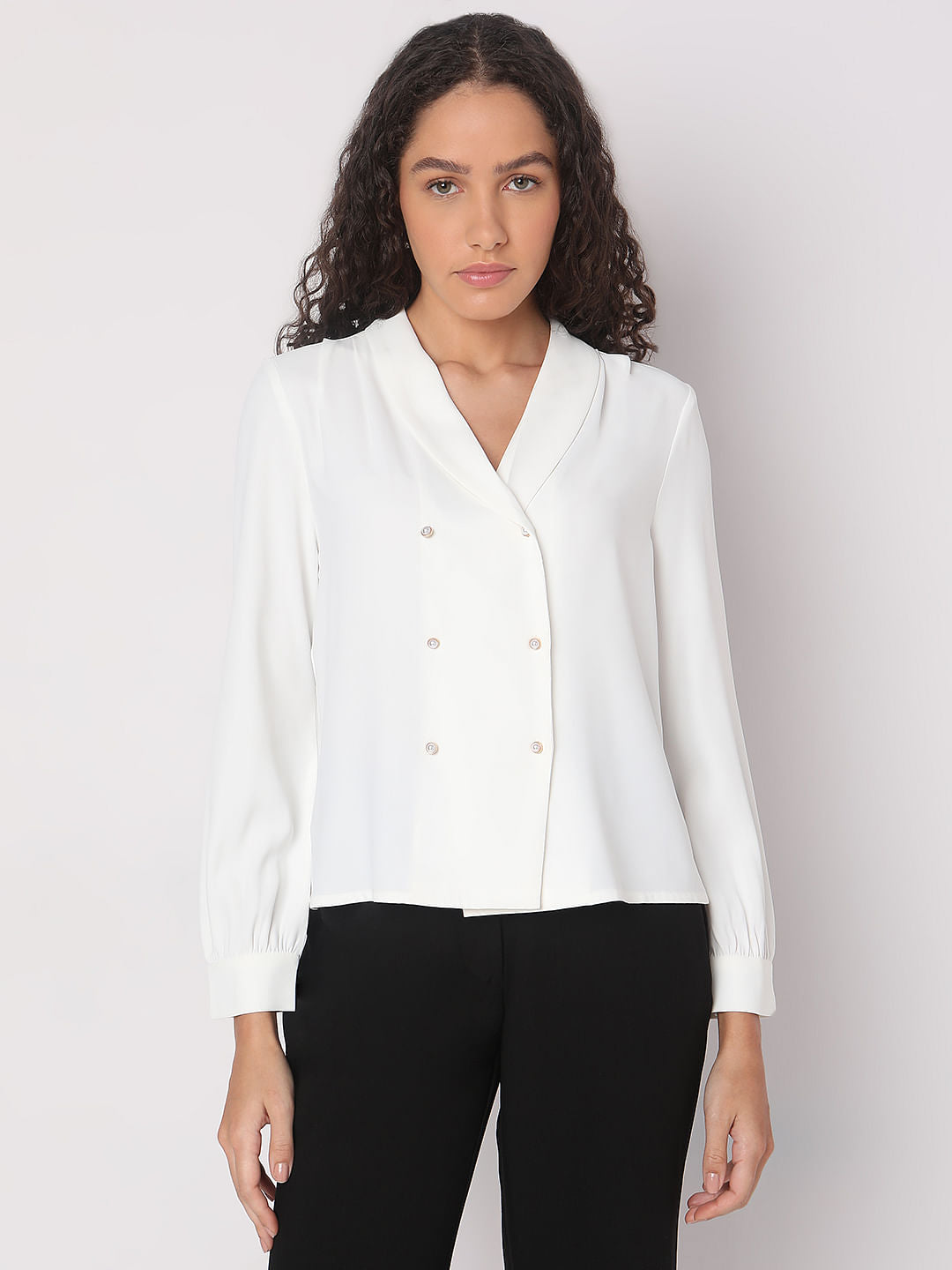 White Shawl Collar Top