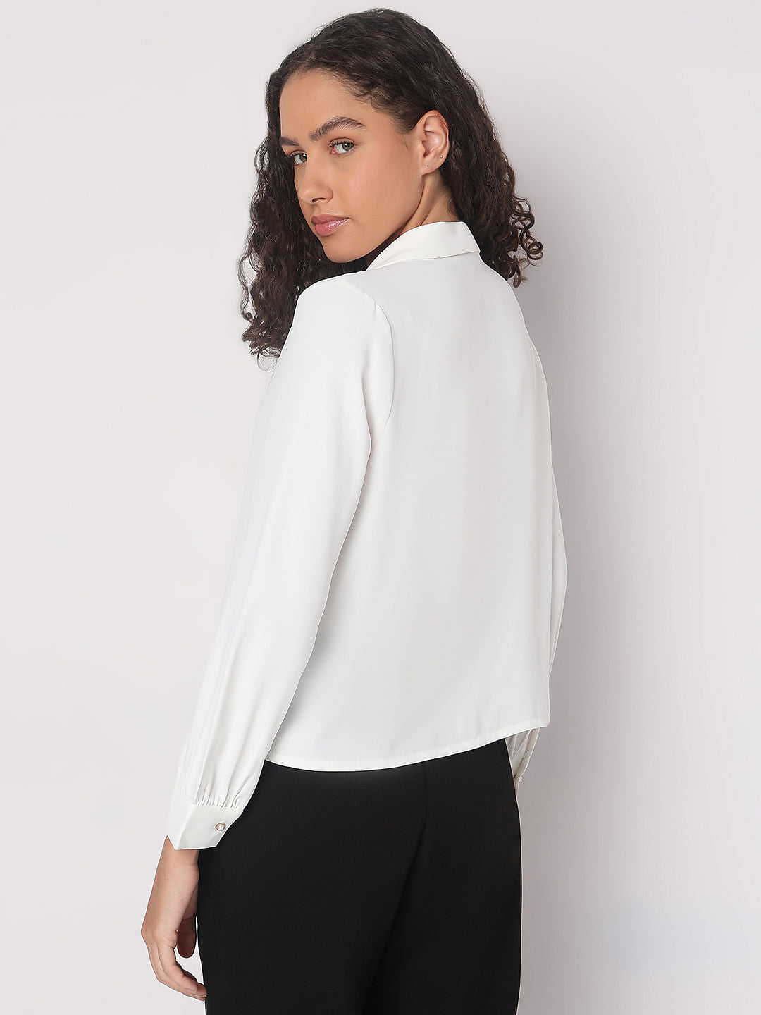 White Shawl Collar Top