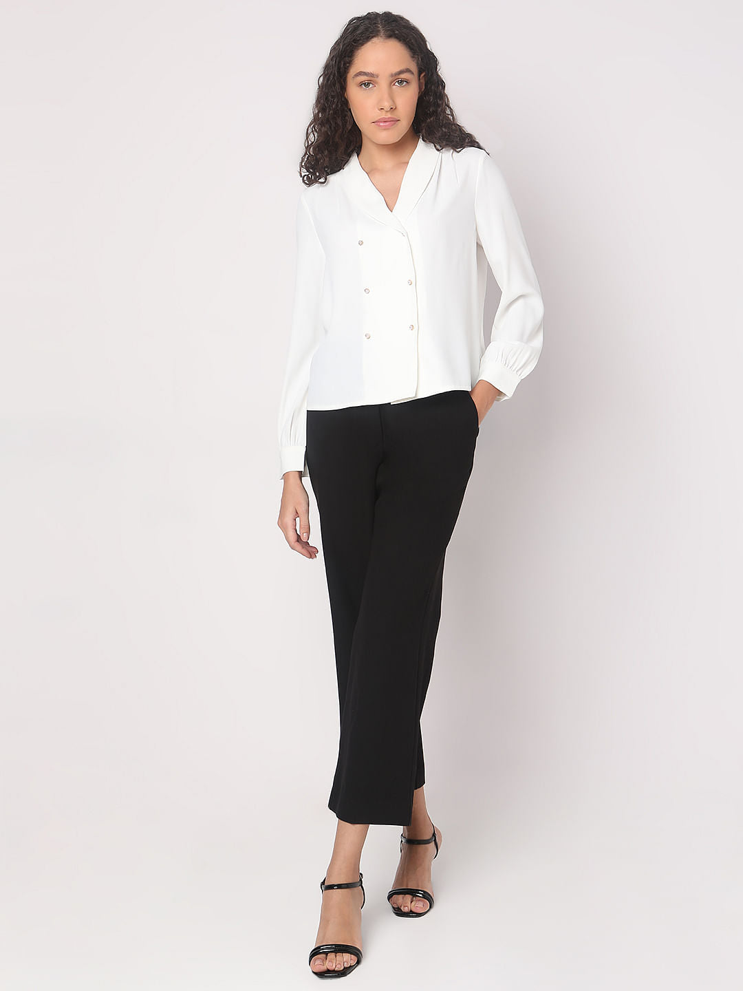 White Shawl Collar Top