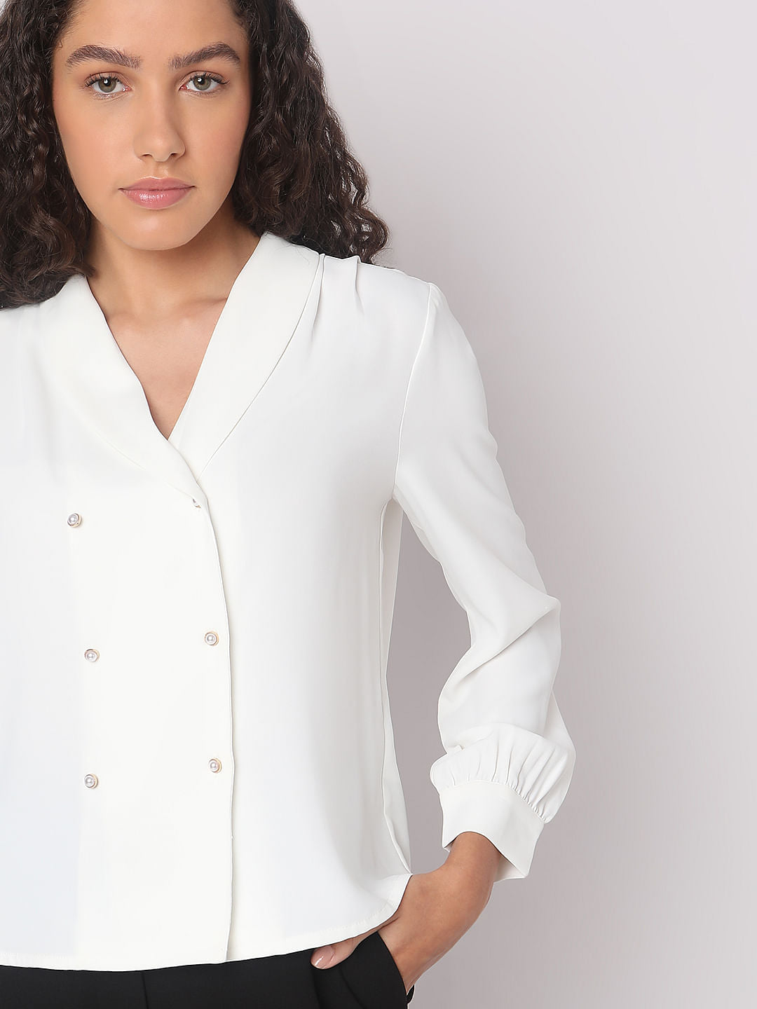 White Shawl Collar Top