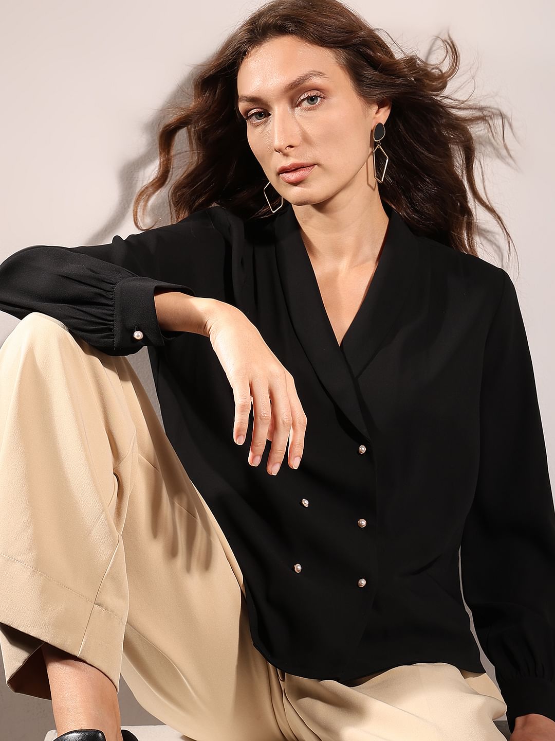 Black Shawl Collar Top