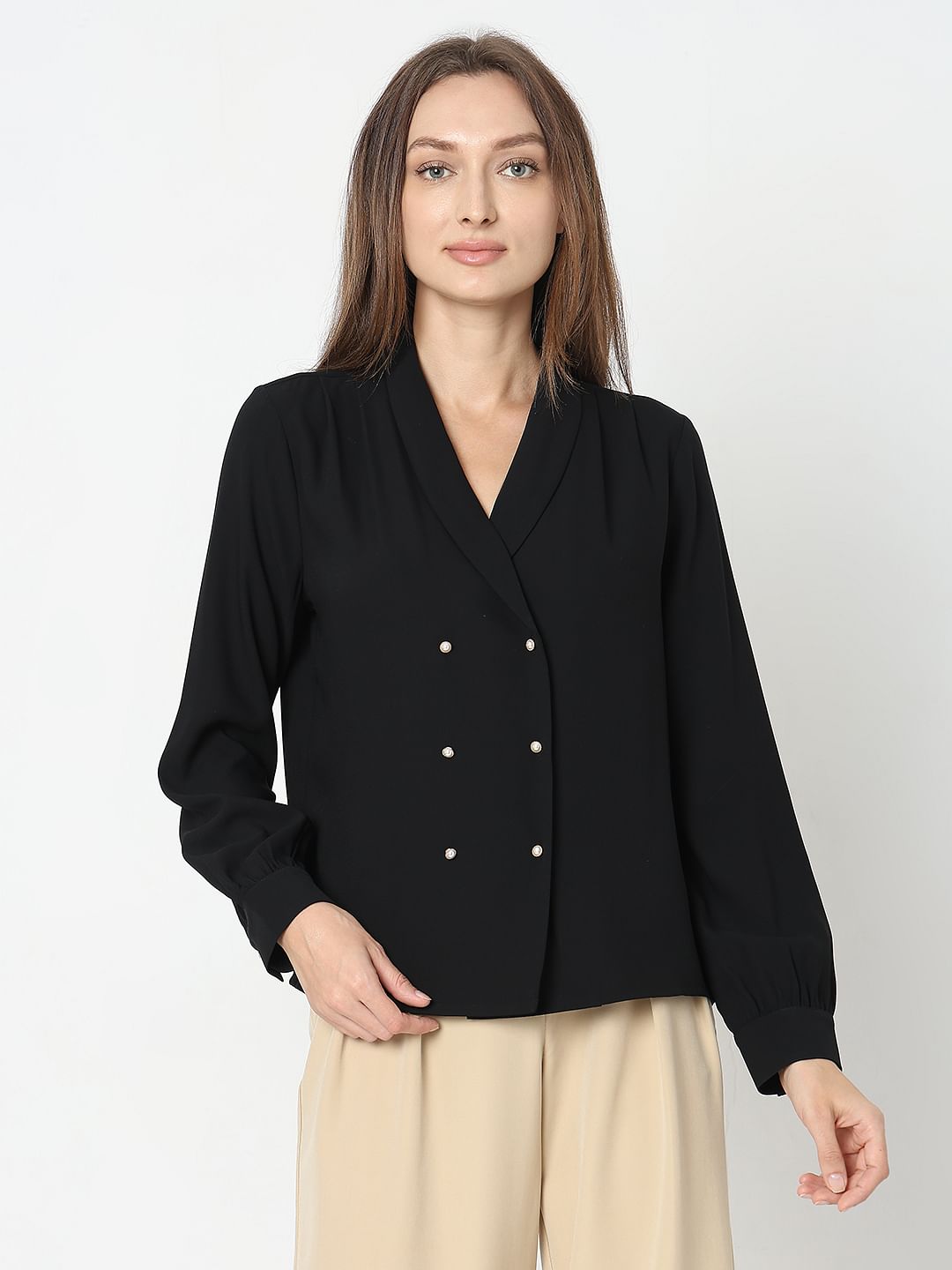 Black Shawl Collar Top