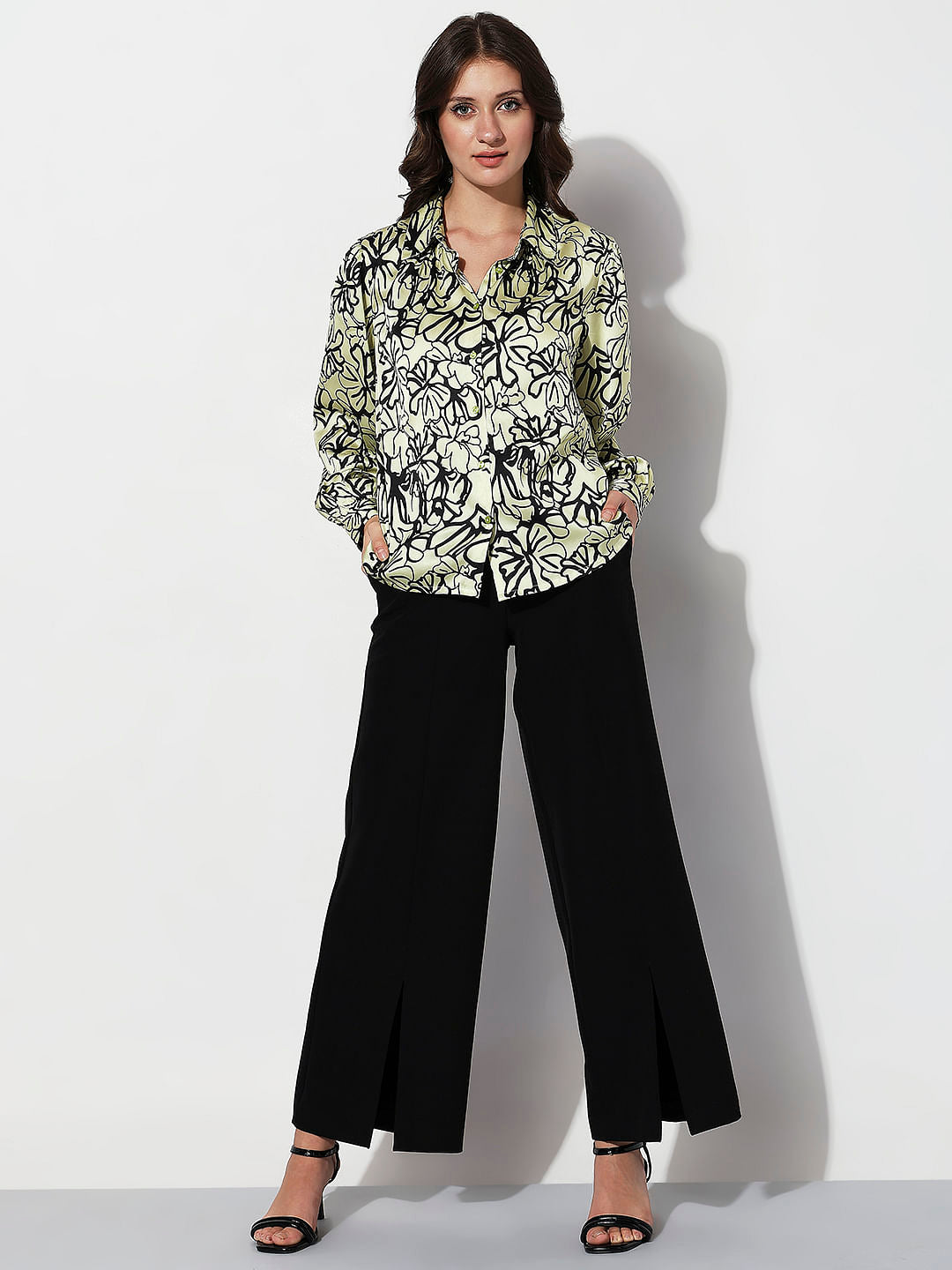 Green Floral Print Satin Shirt