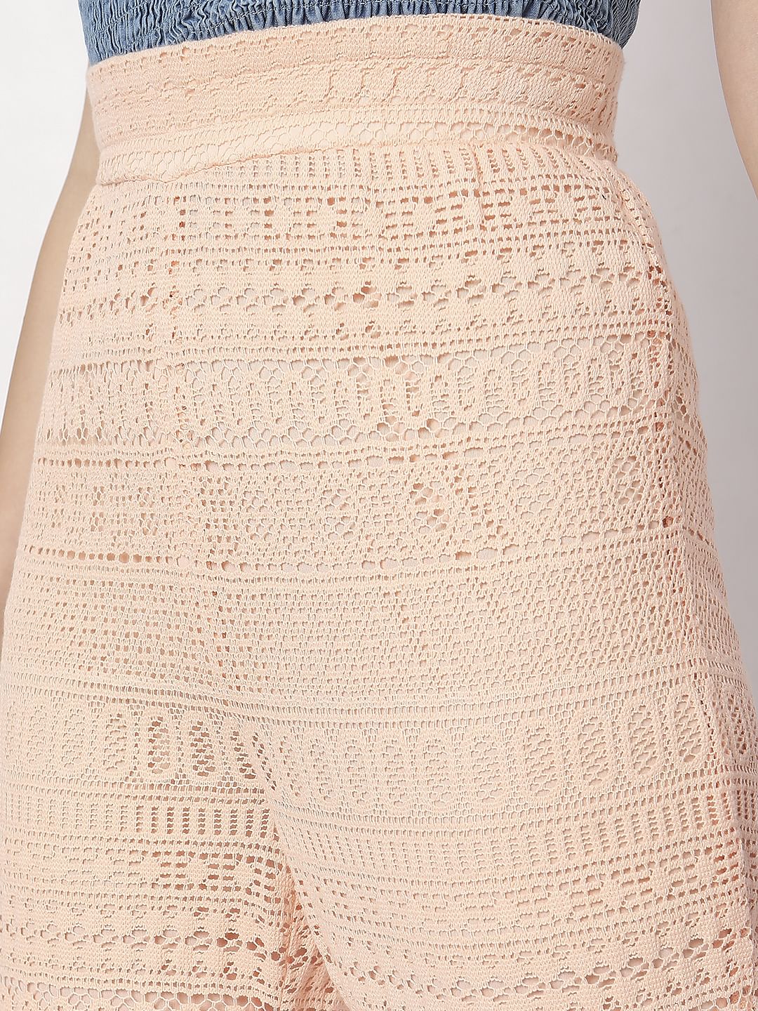 Peach High Rise Lace Pants