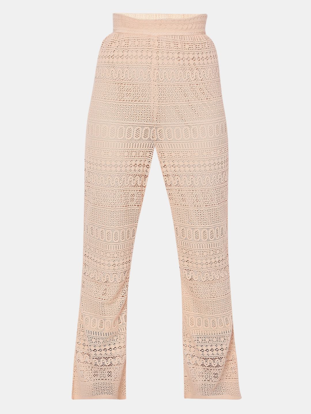 Peach High Rise Lace Pants