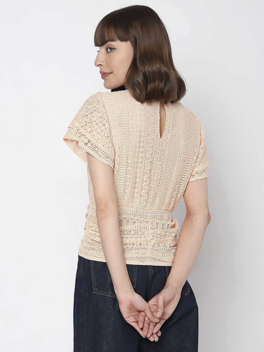 Peach Lace Flared Top