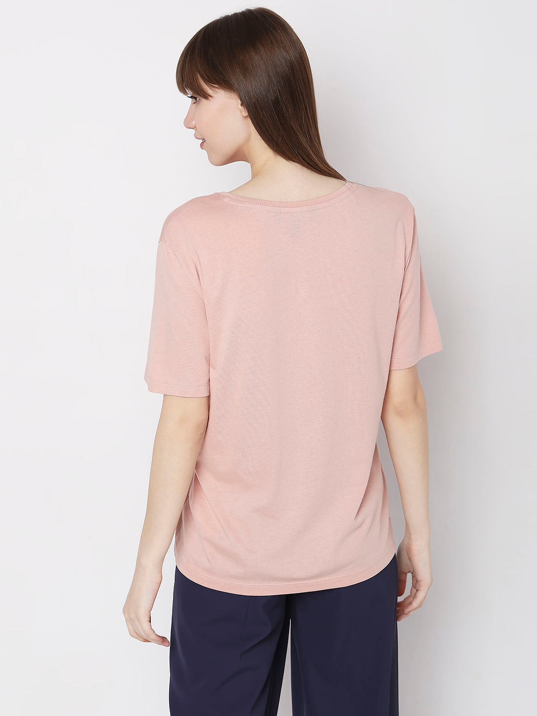 Pink Text Embossed Print T-Shirt