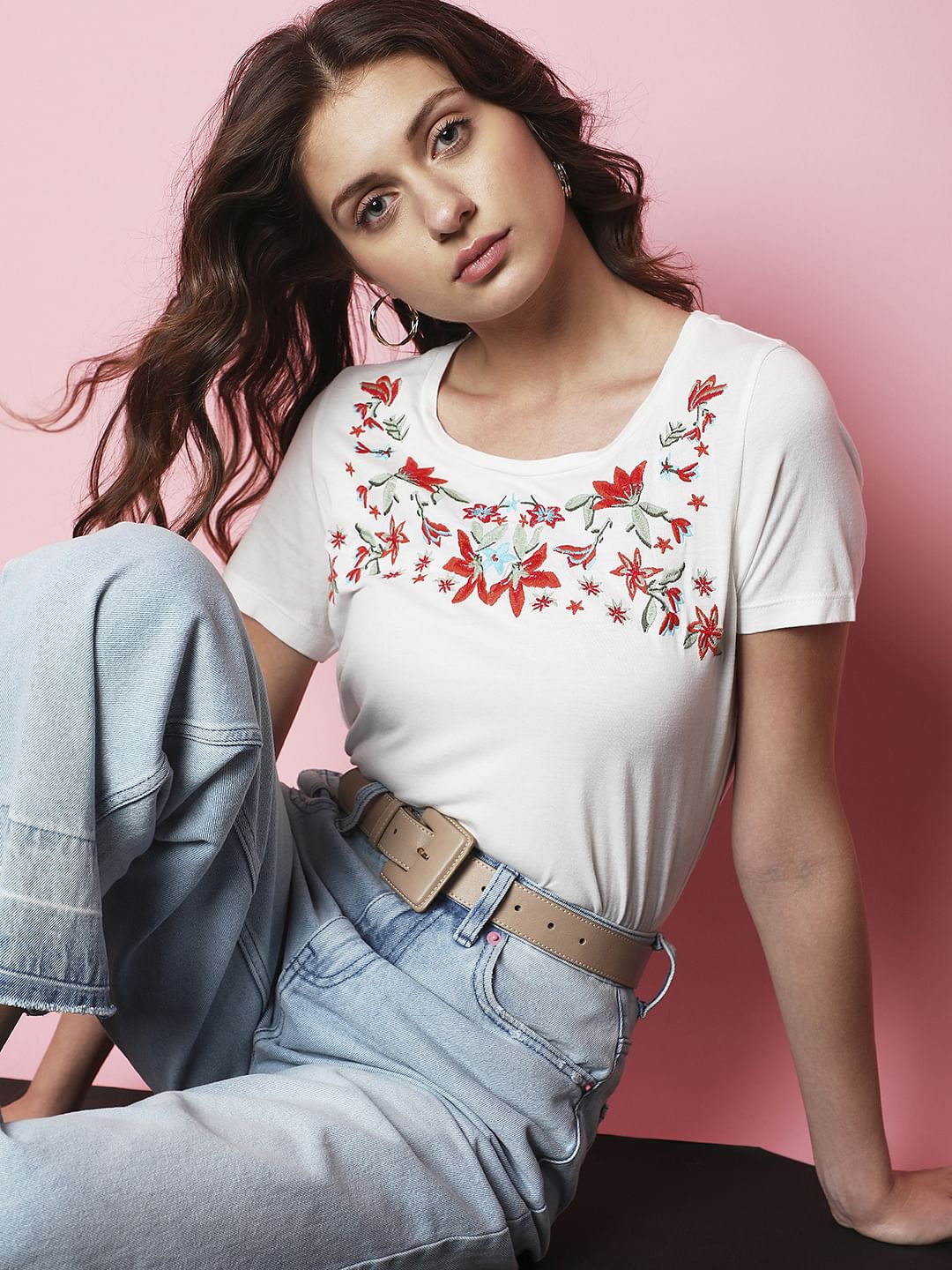 White Floral Print T-Shirt