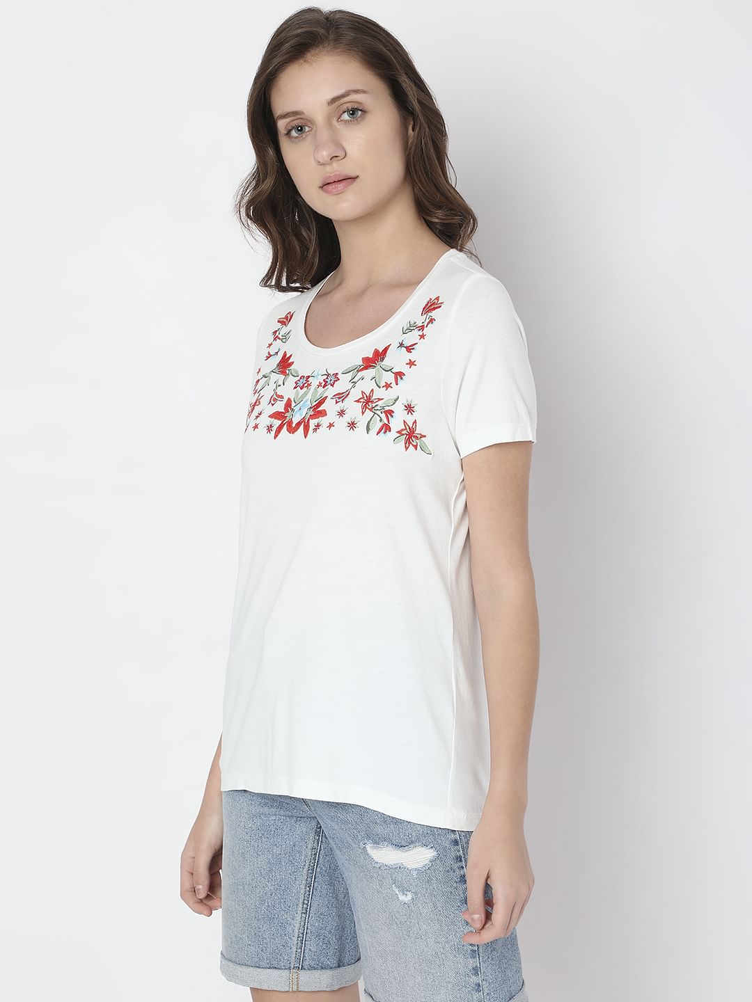 White Floral Print T-Shirt