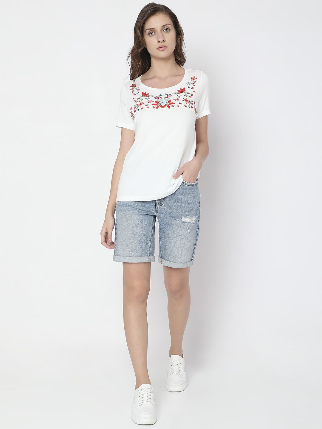 White Floral Print T-Shirt