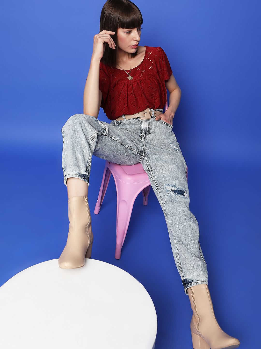 Dark Red Schiffli T-Shirt