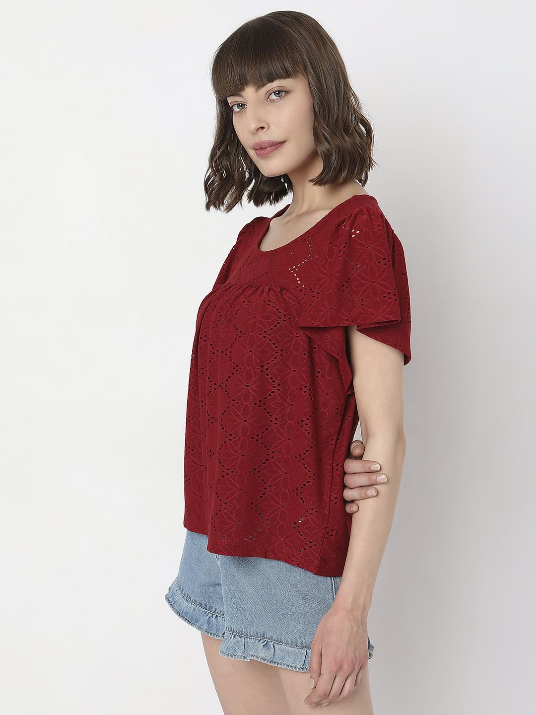 Dark Red Schiffli T-Shirt
