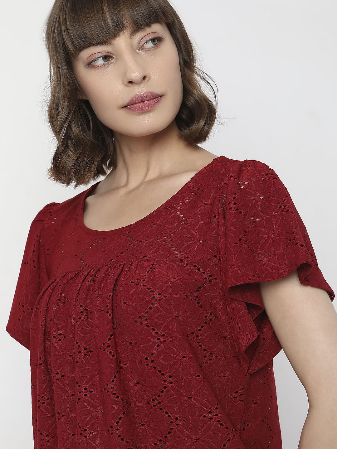 Dark Red Schiffli T-Shirt