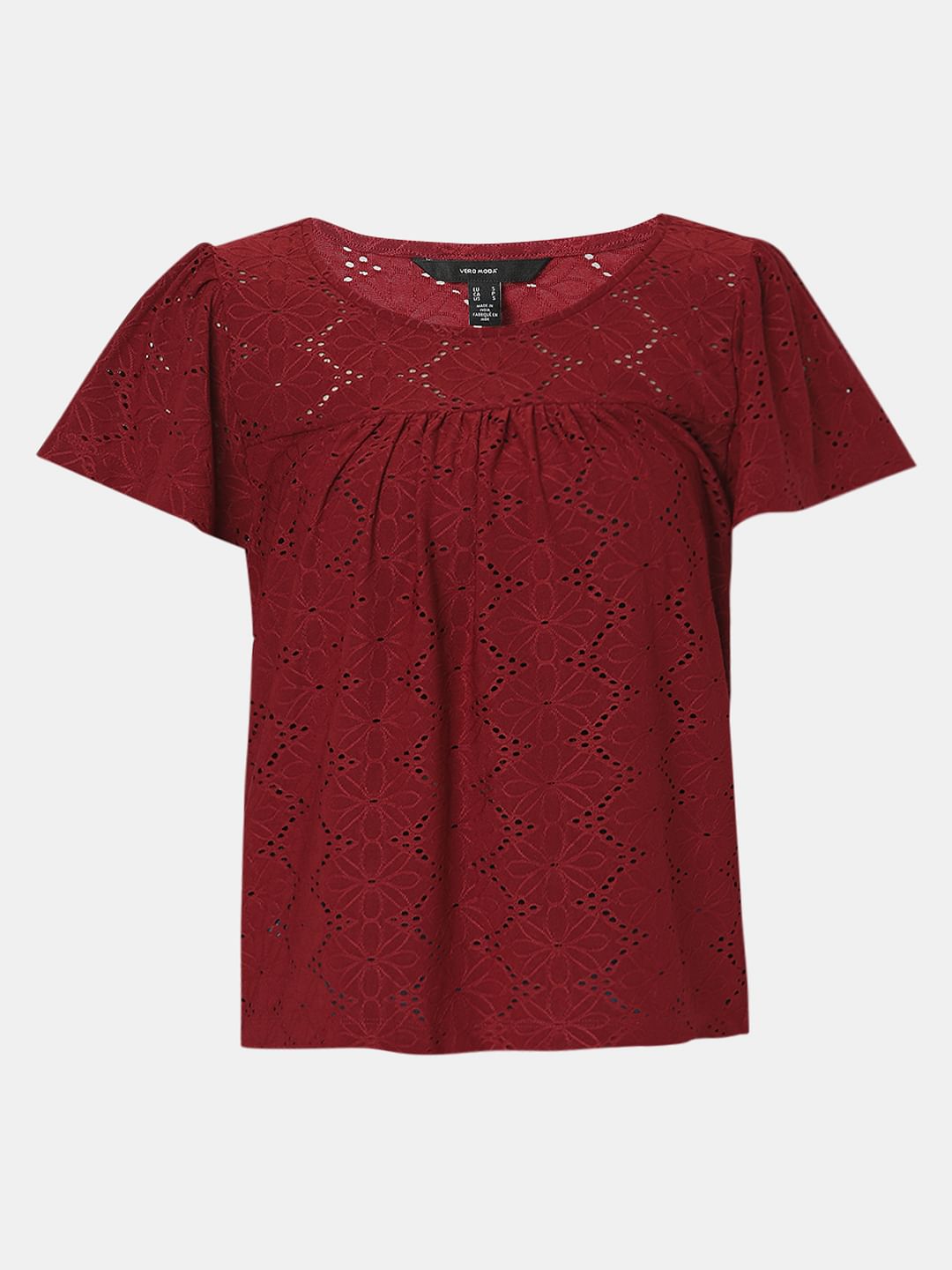 Dark Red Schiffli T-Shirt