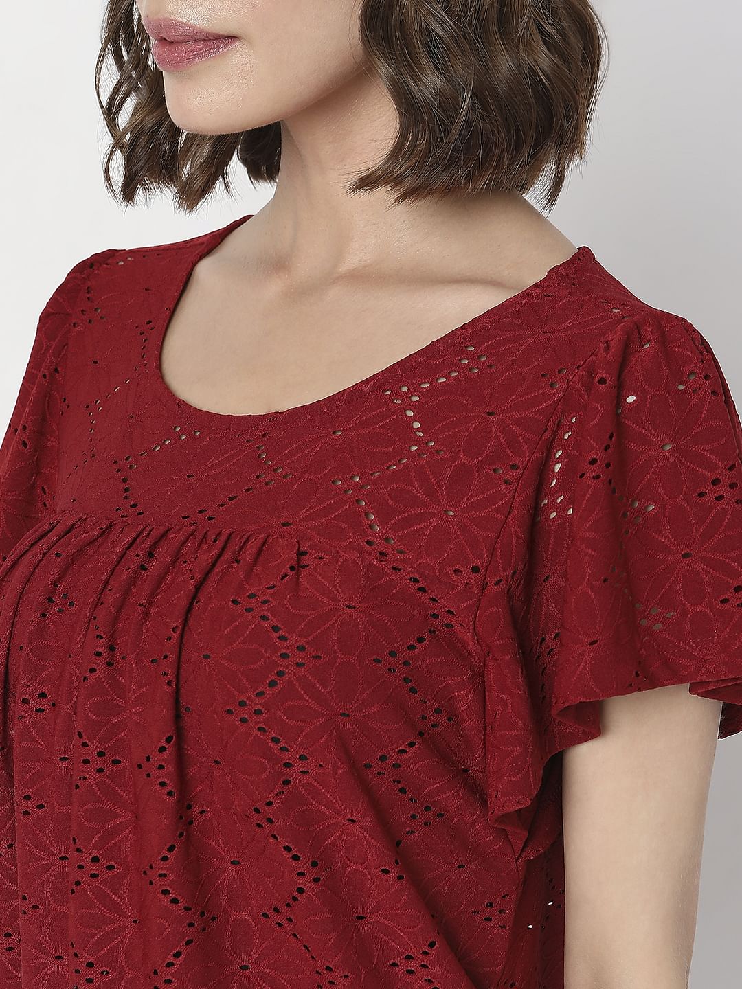 Dark Red Schiffli T-Shirt