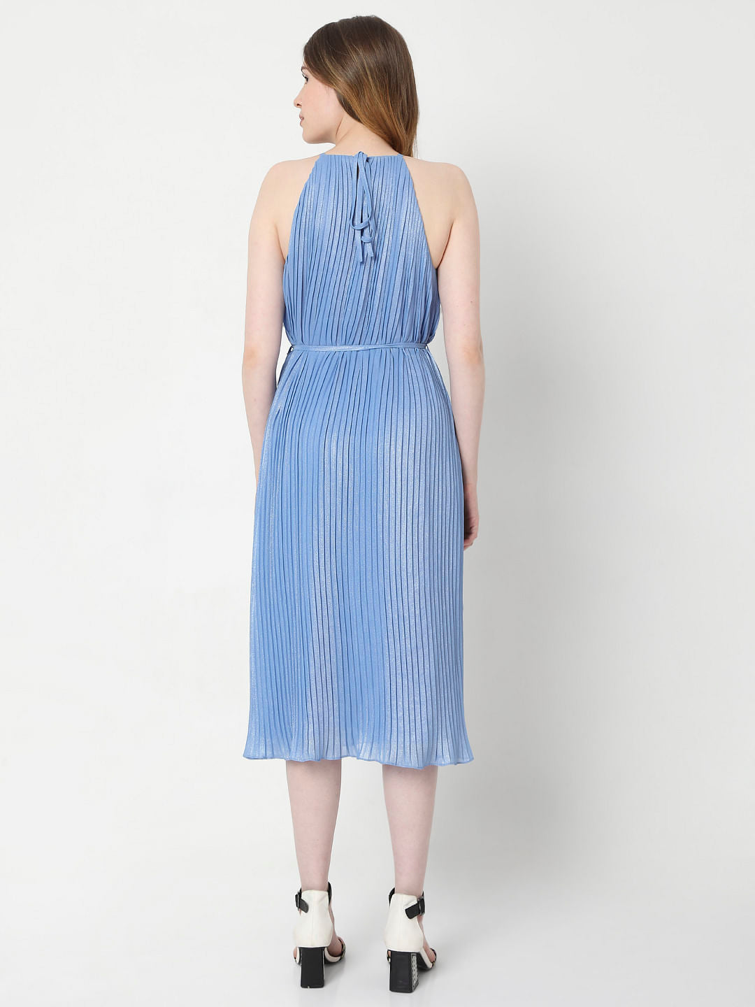 Blue Pleated Midi Dress