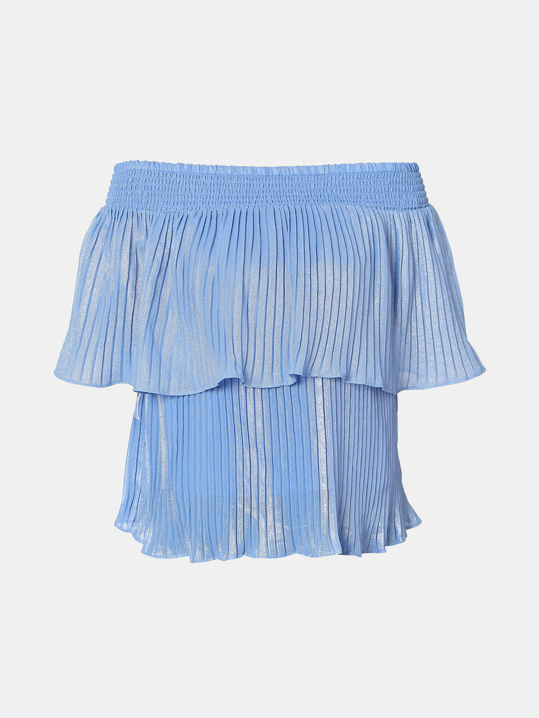 Blue Off-Shoulder Pleated Top