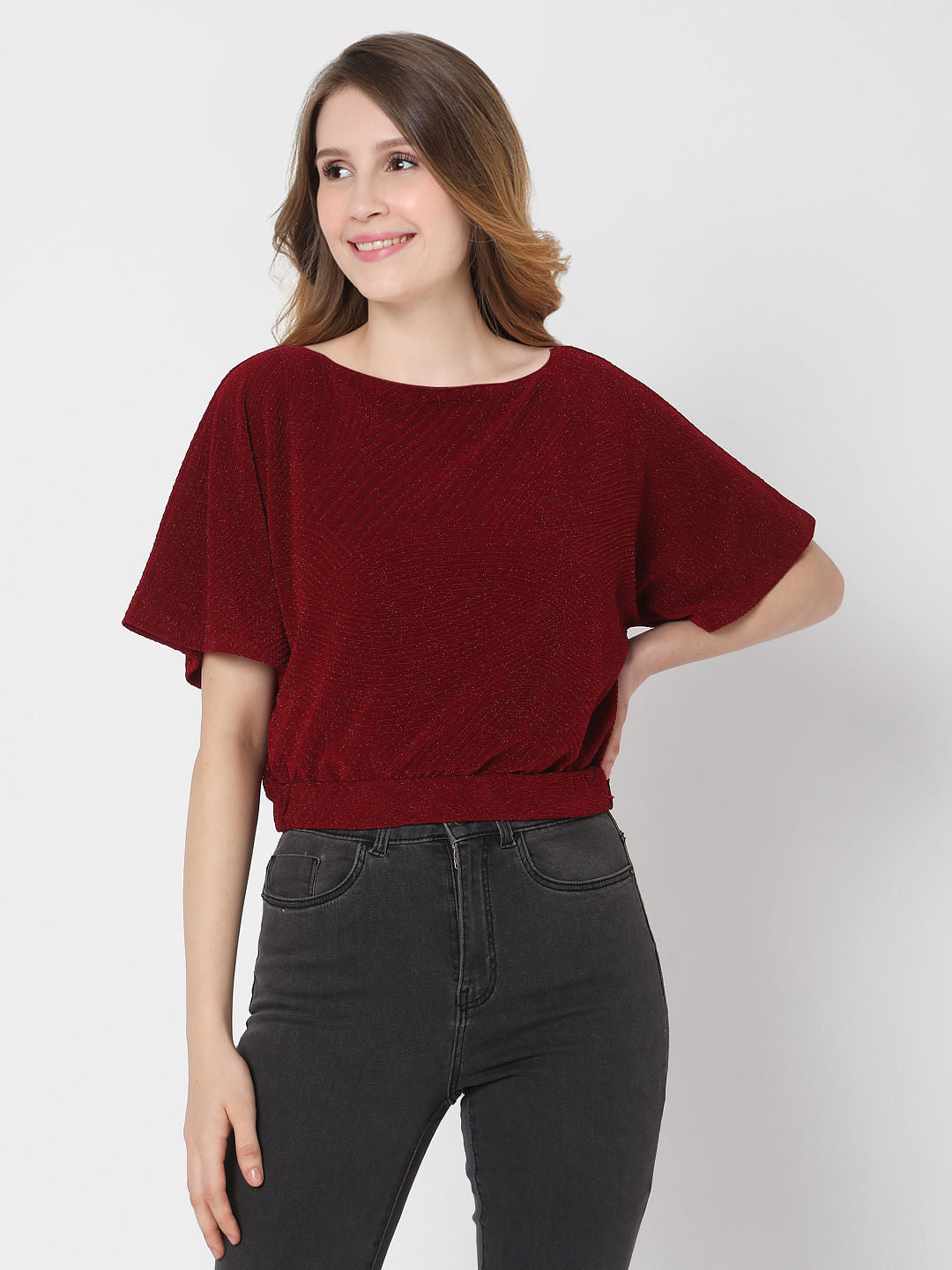 Maroon Textured Shimmer Top