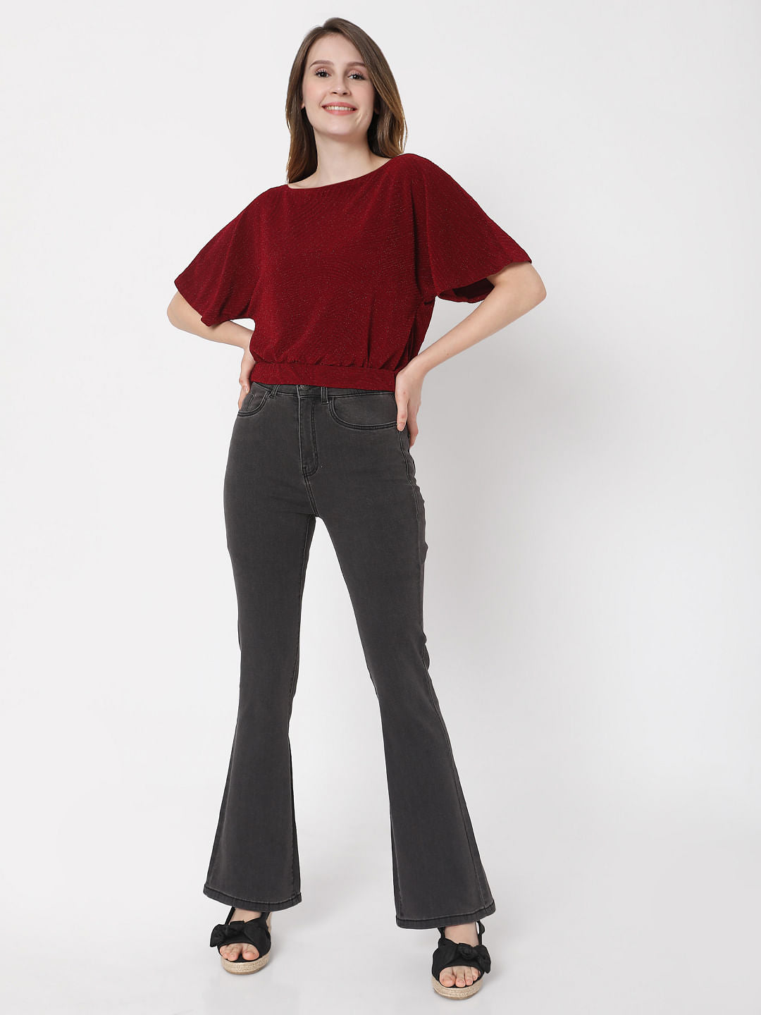 Maroon Textured Shimmer Top