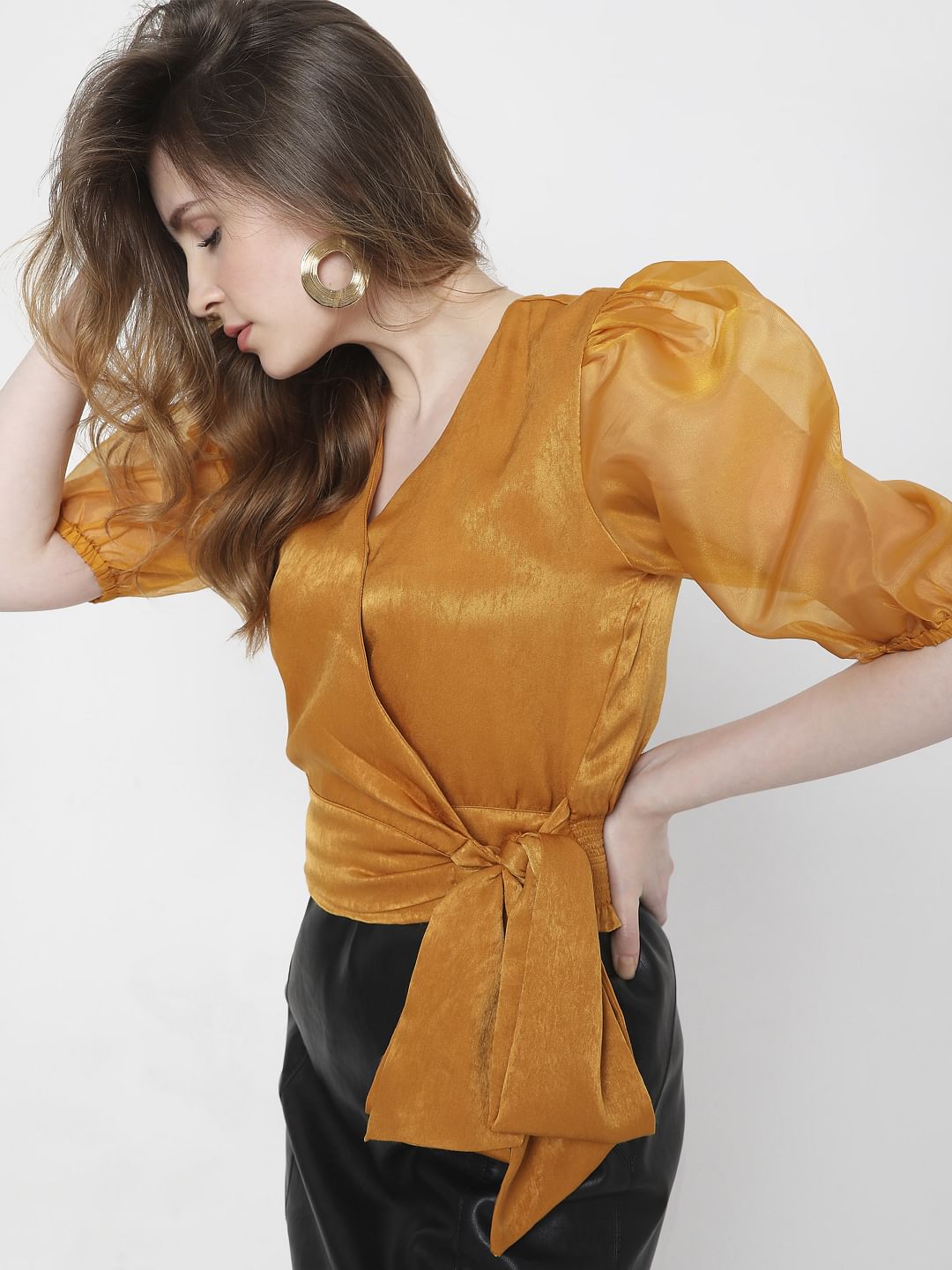Mustard Overlap Organza Top