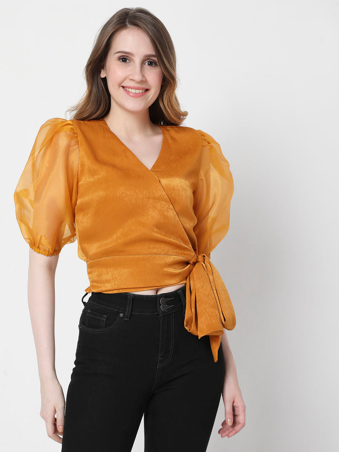 Mustard Overlap Organza Top