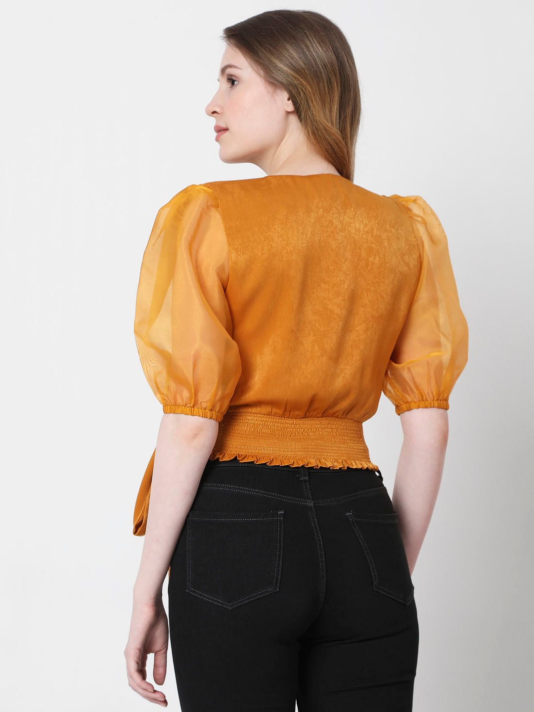 Mustard Overlap Organza Top