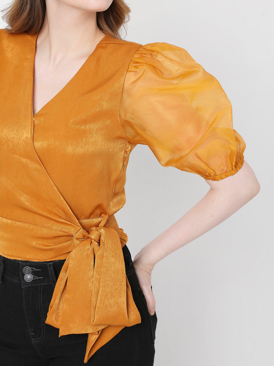 Mustard Overlap Organza Top