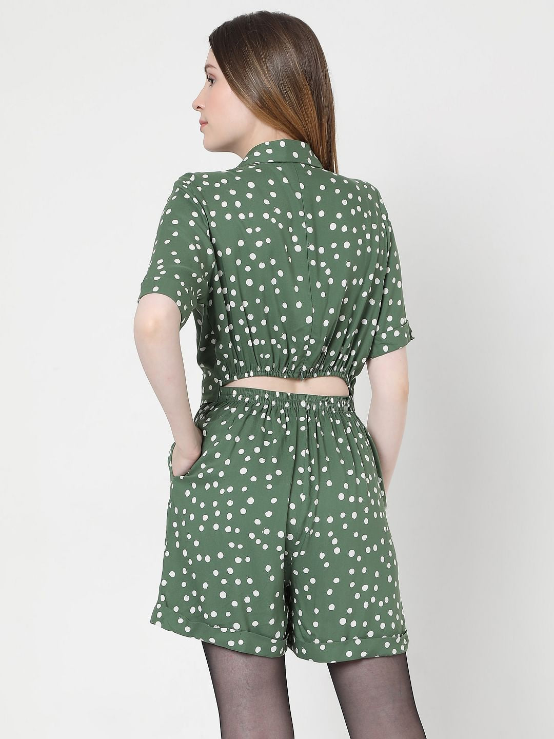 Green Dotted Playsuit