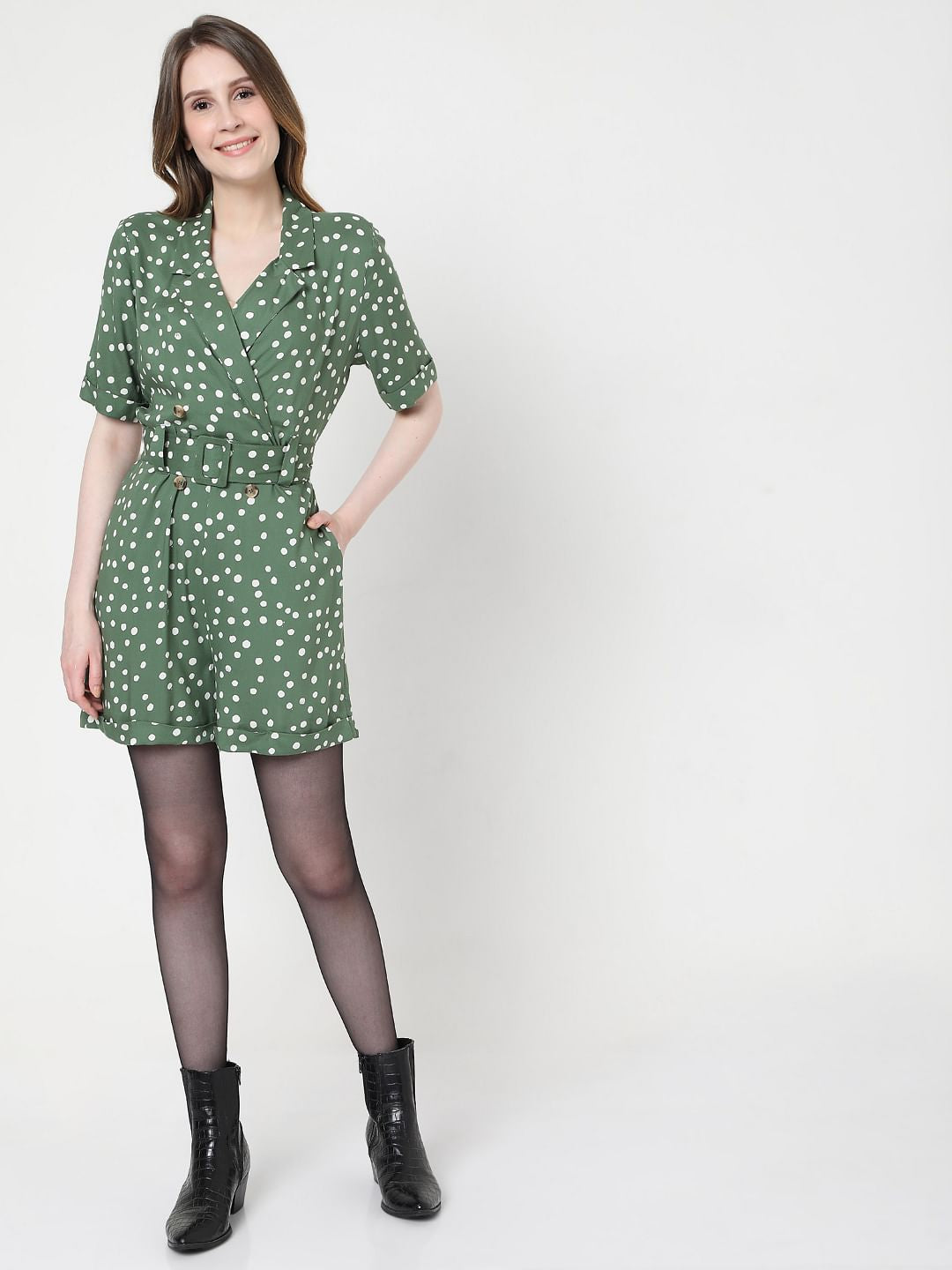 Green Dotted Playsuit