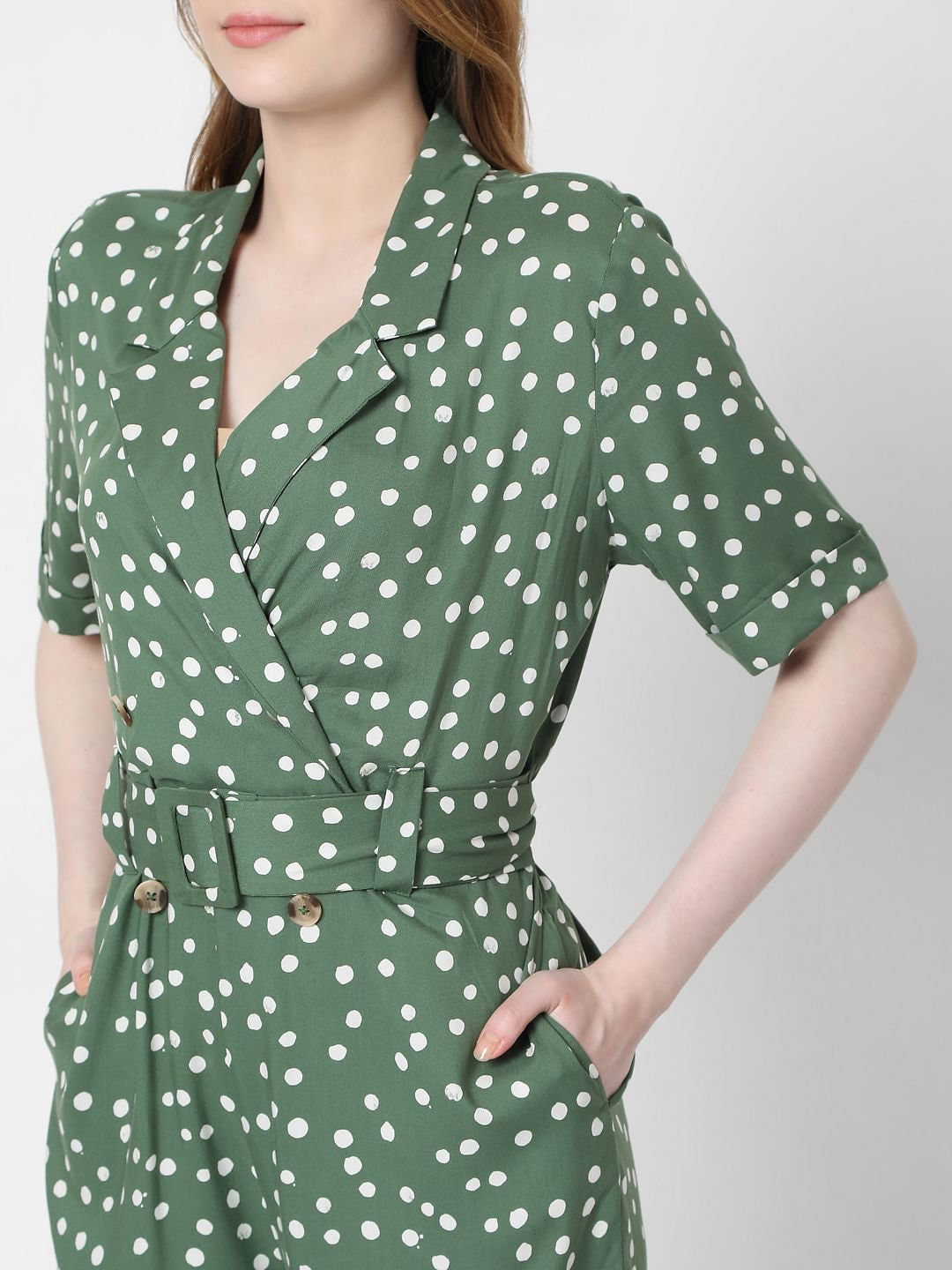 Green Dotted Playsuit