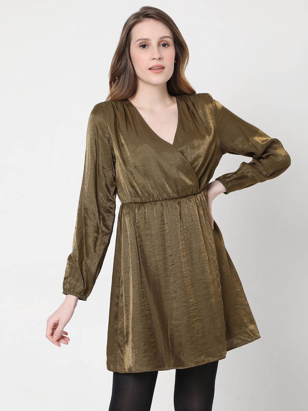 Green Metallic Overlap Dress