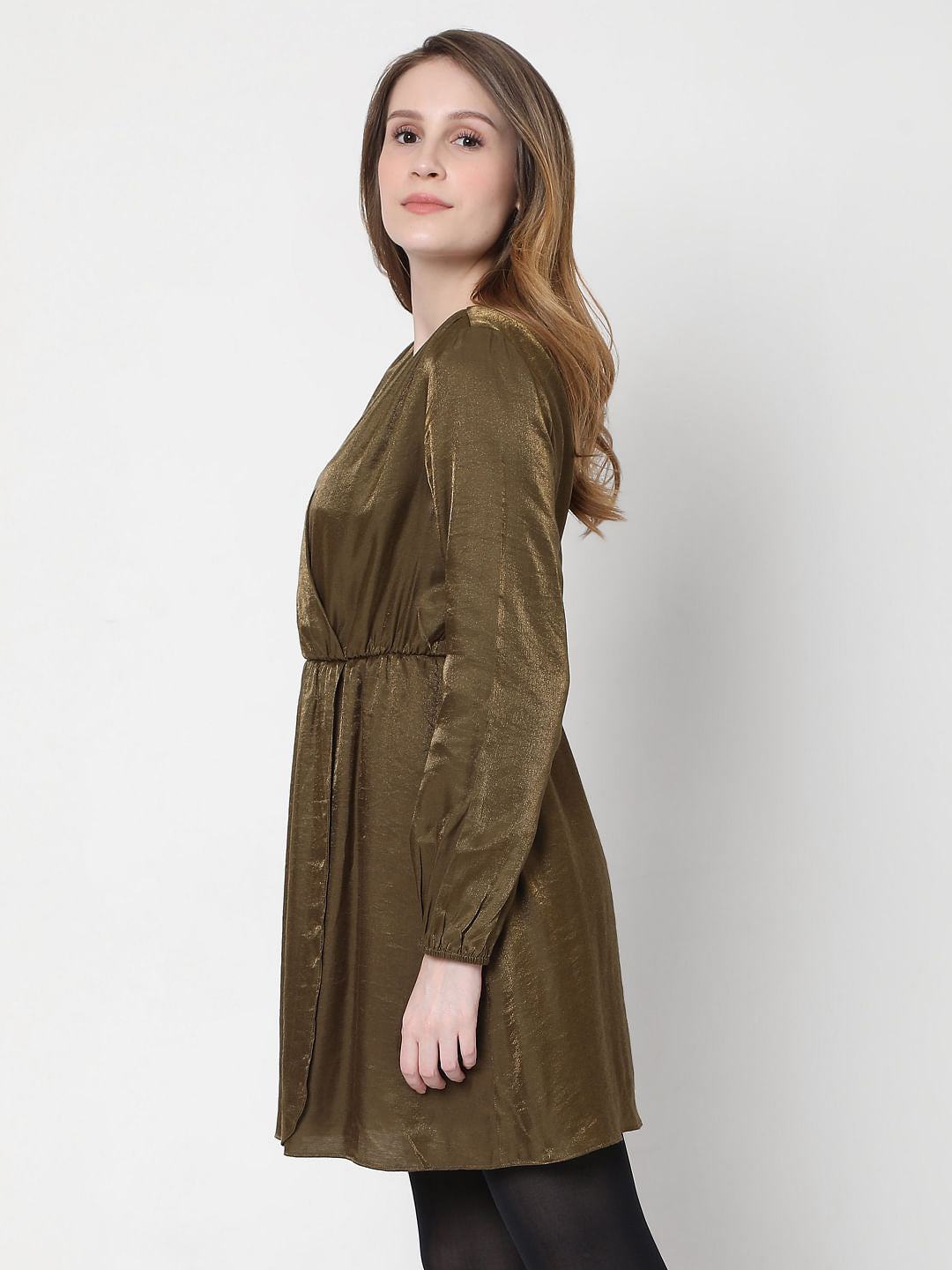 Green Metallic Overlap Dress