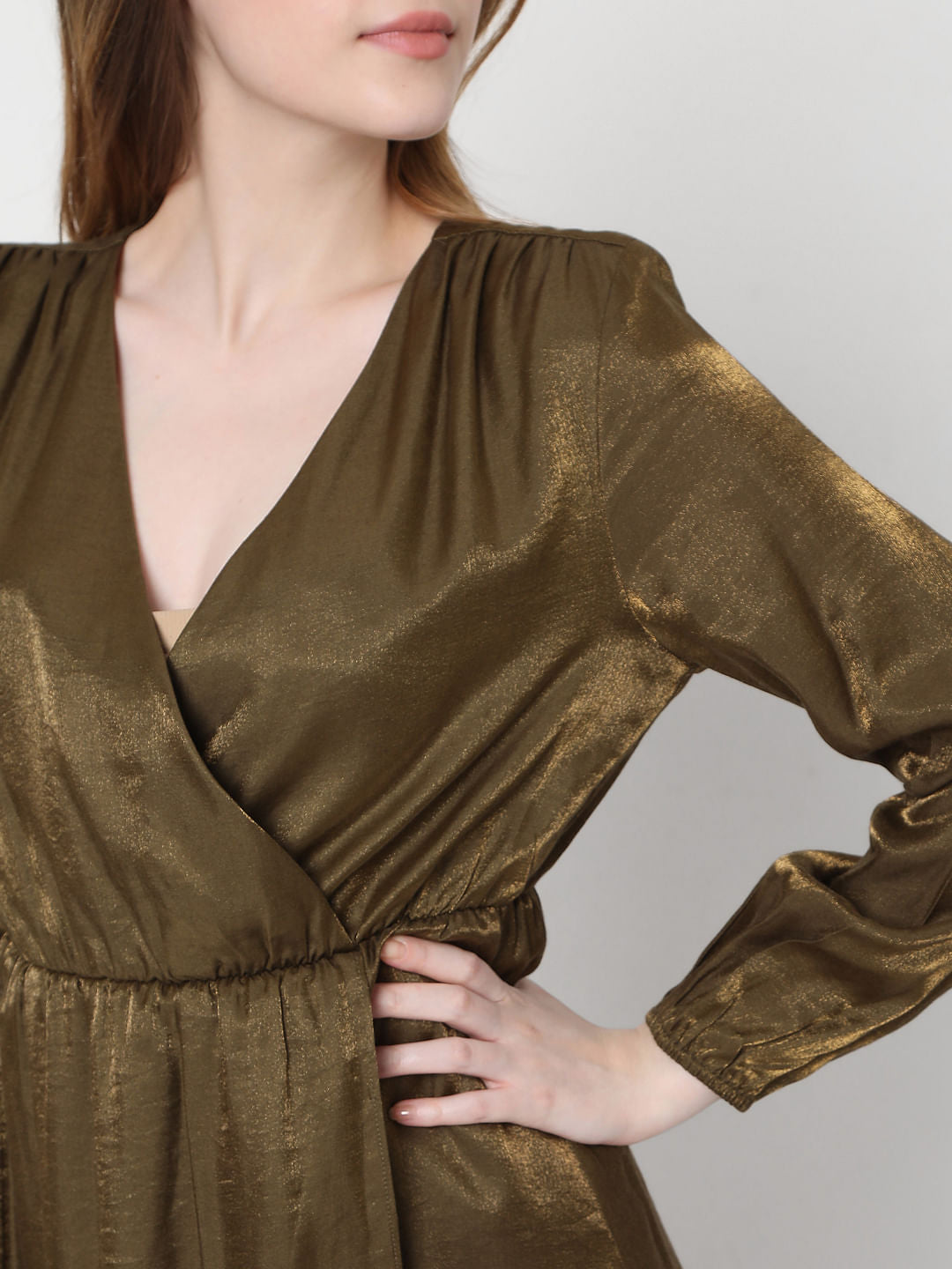 Green Metallic Overlap Dress