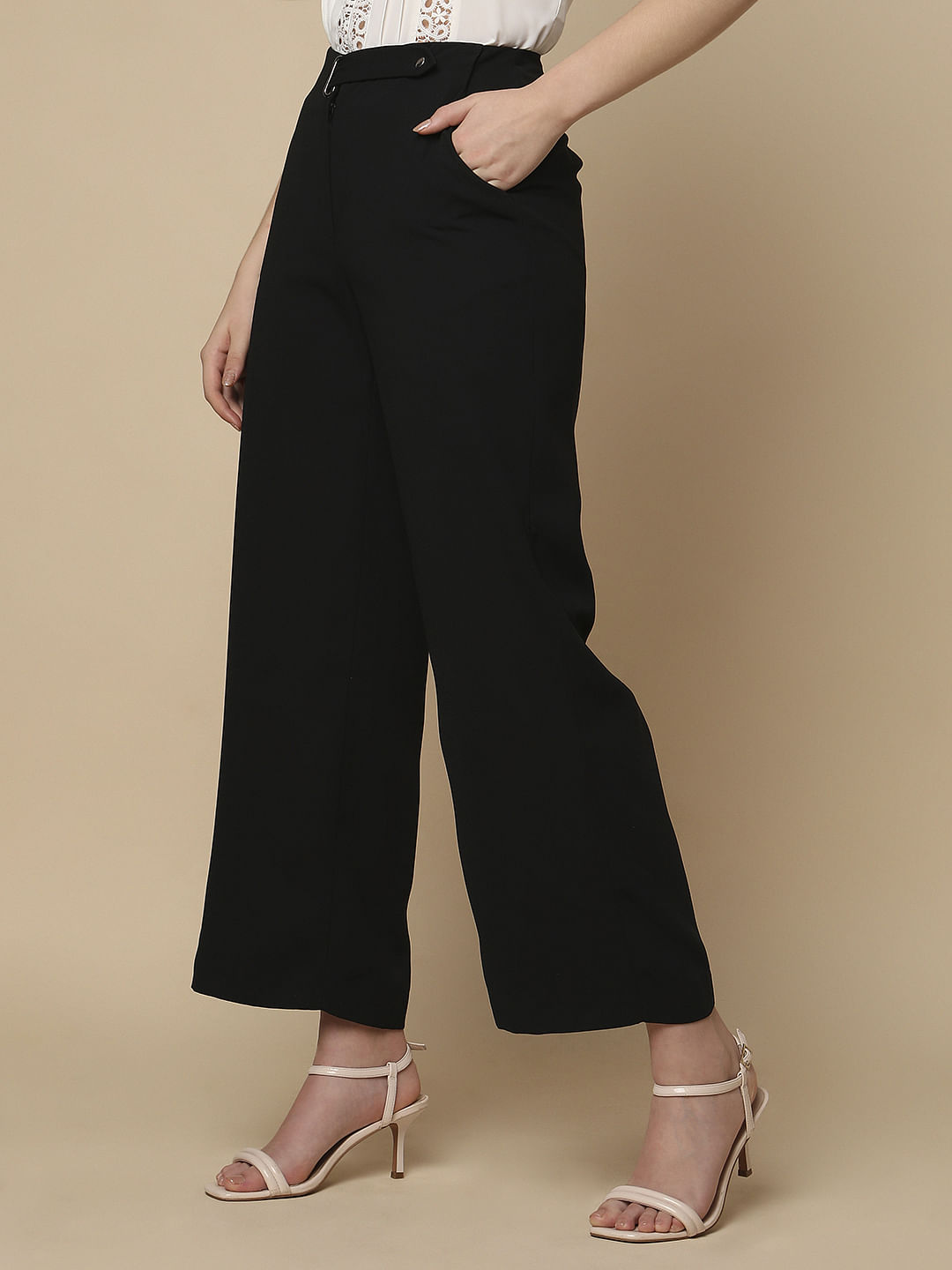 Black High Rise Wide Leg Pants