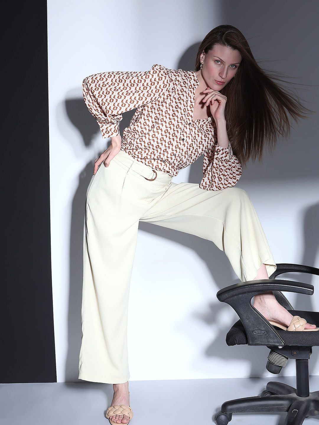 Beige High Rise Wide Leg Pants