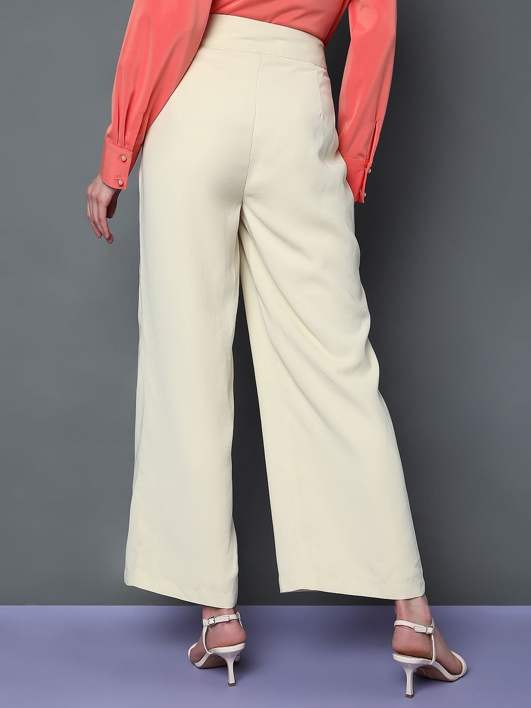 Beige High Rise Wide Leg Pants