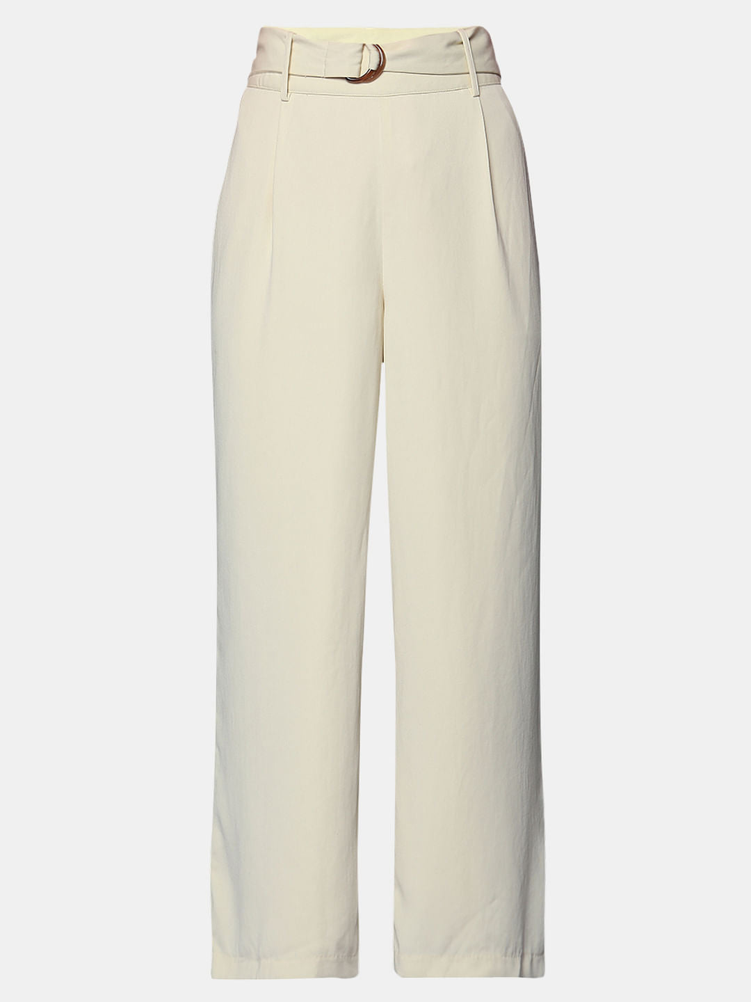 Beige High Rise Wide Leg Pants