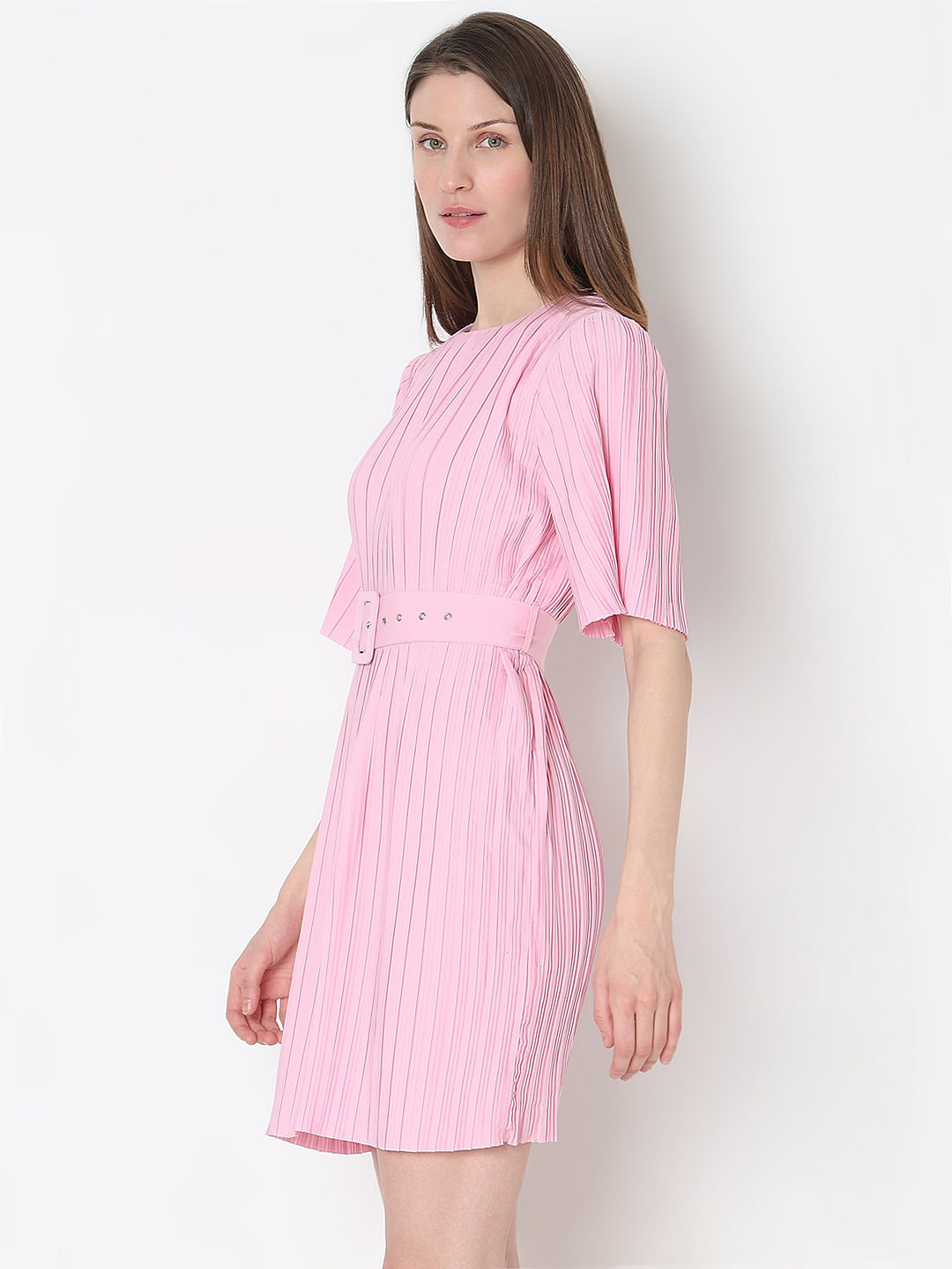 Light Pink Pleated Mini Dress